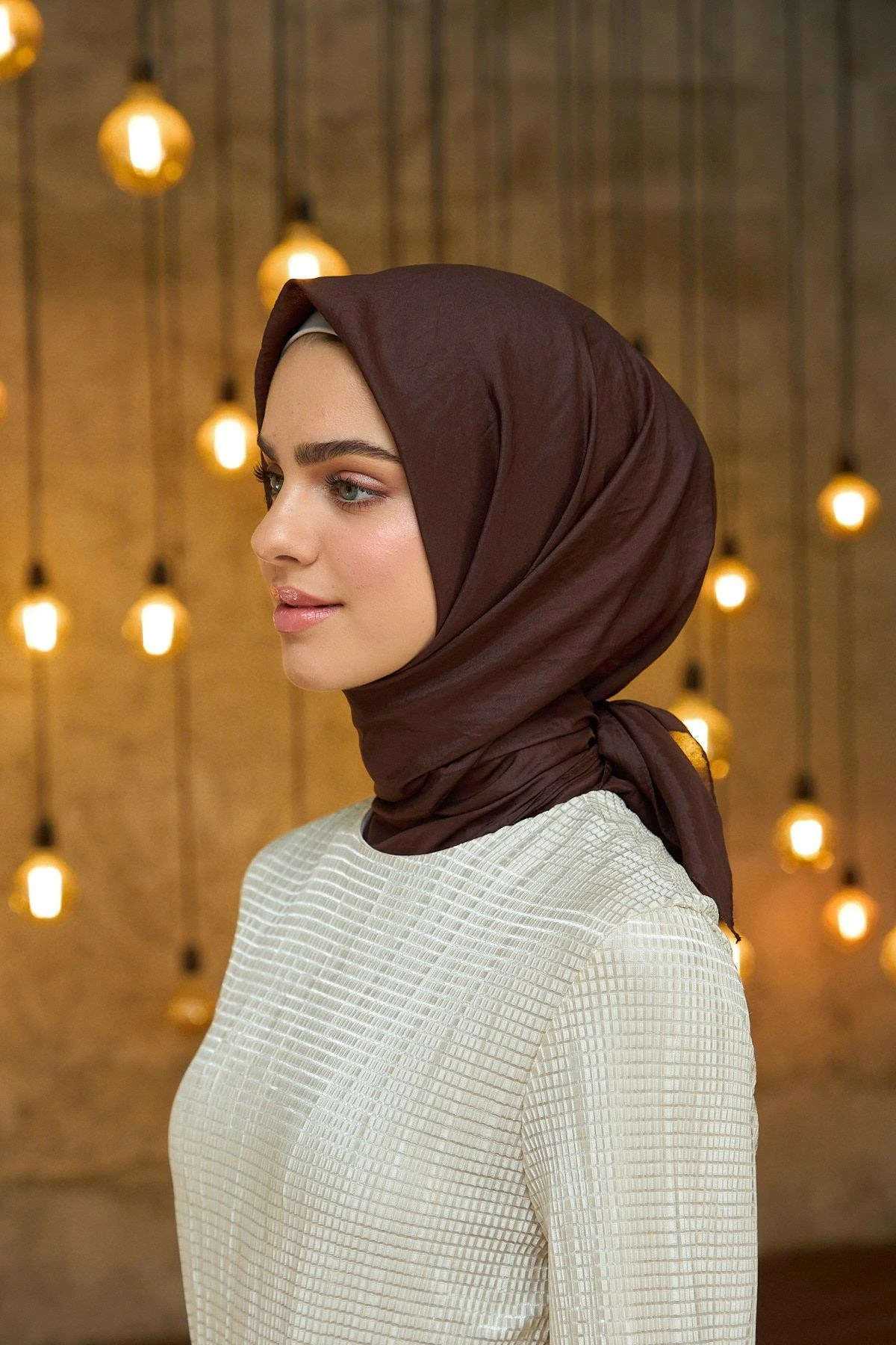 Düz Desen Vual Eşarp Acı Kahve Vual İpek Eşarp - 10100-32