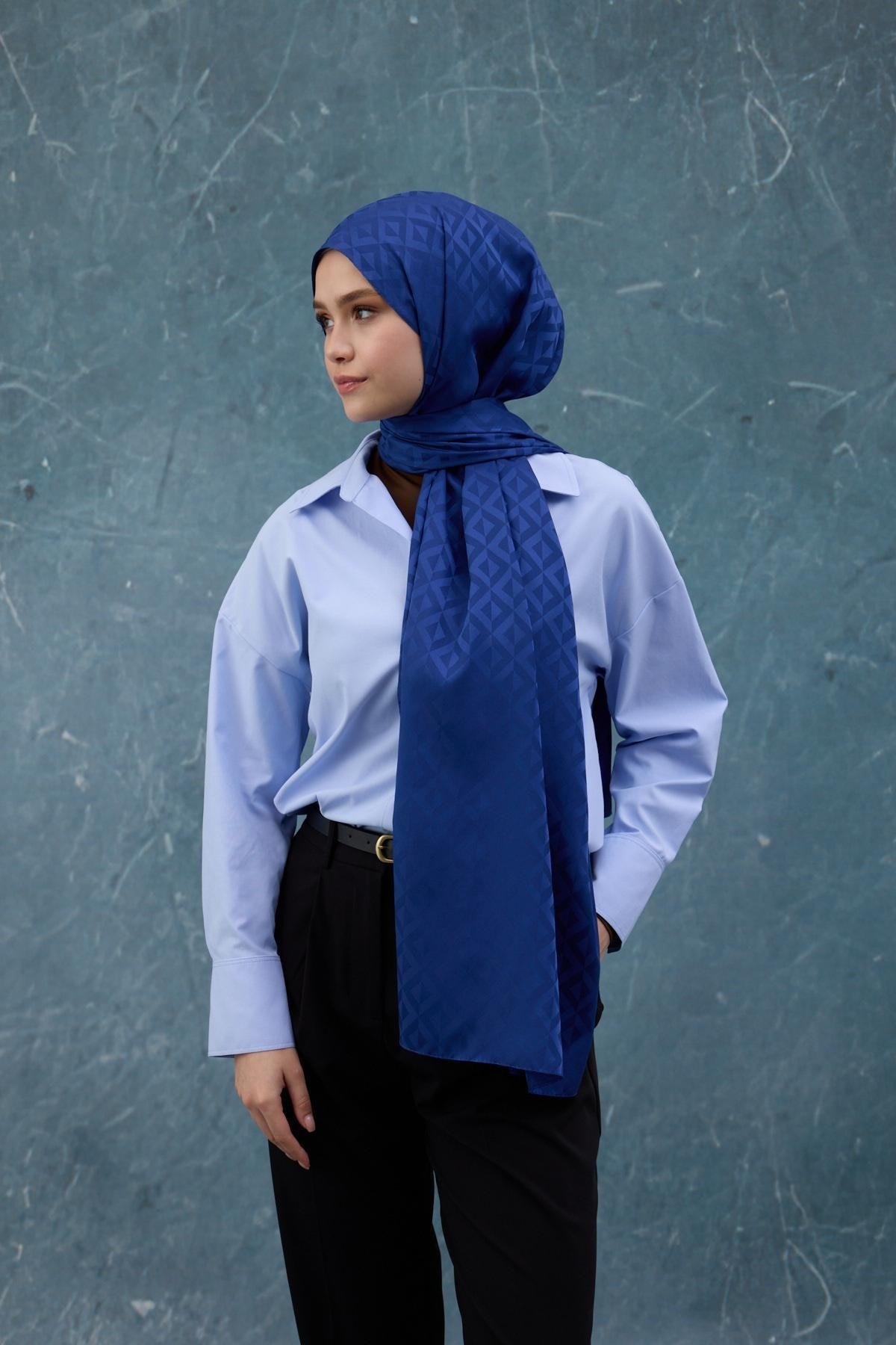 Fall Winter İpeksi Jakar Şal Mavi 9019-05