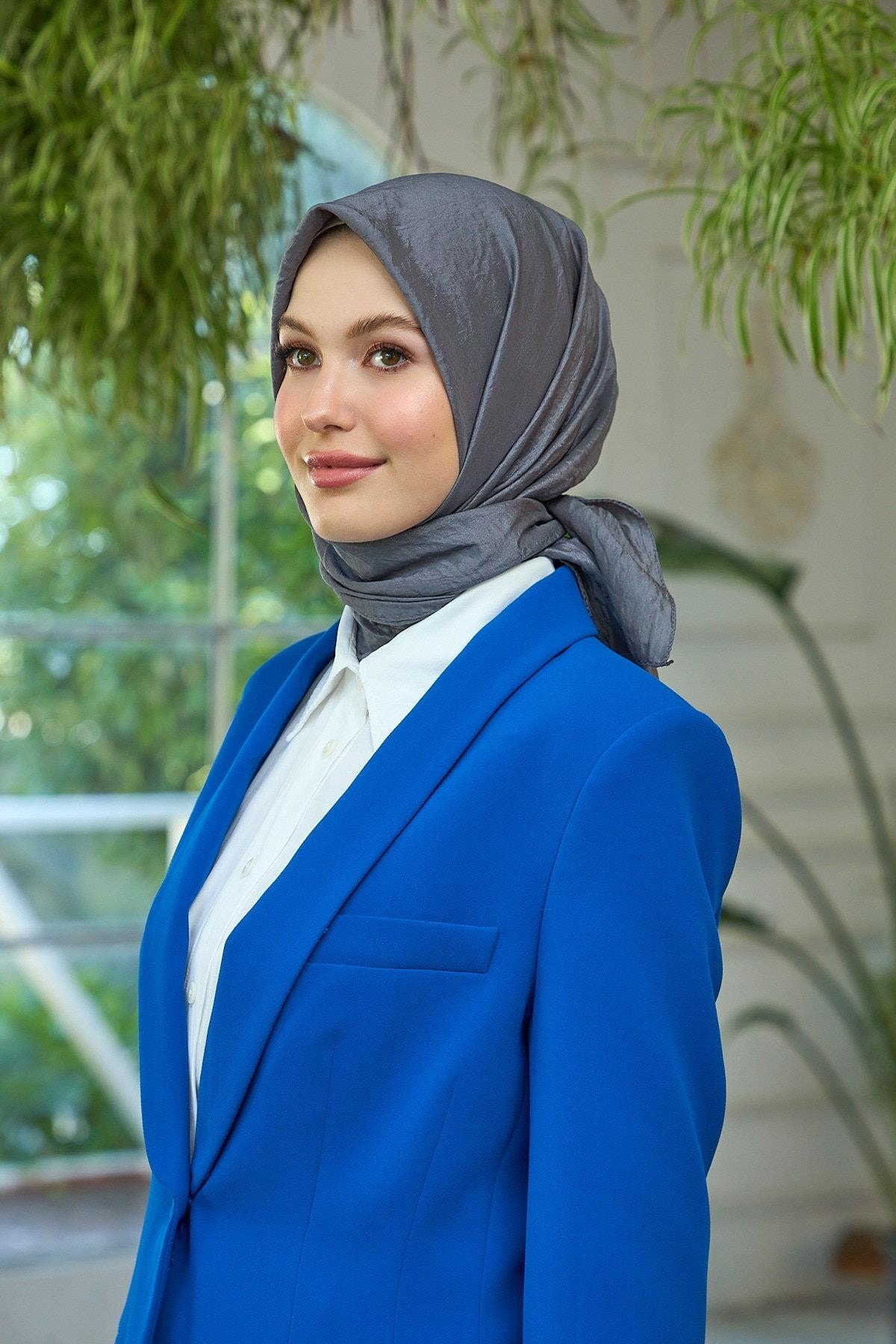 Düz Desen Vual Eşarp Antrasit Vual İpek Eşarp - 10100-03