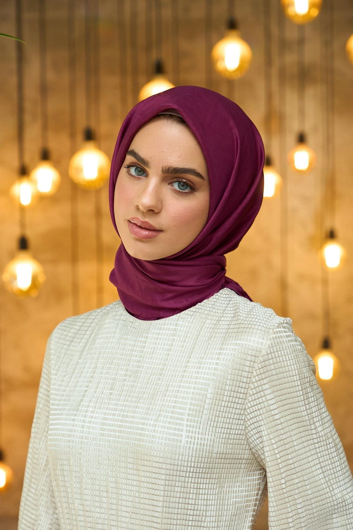 Düz Desen Vual Eşarp Patlıcan Mor Vual İpek Eşarp - 10100-36