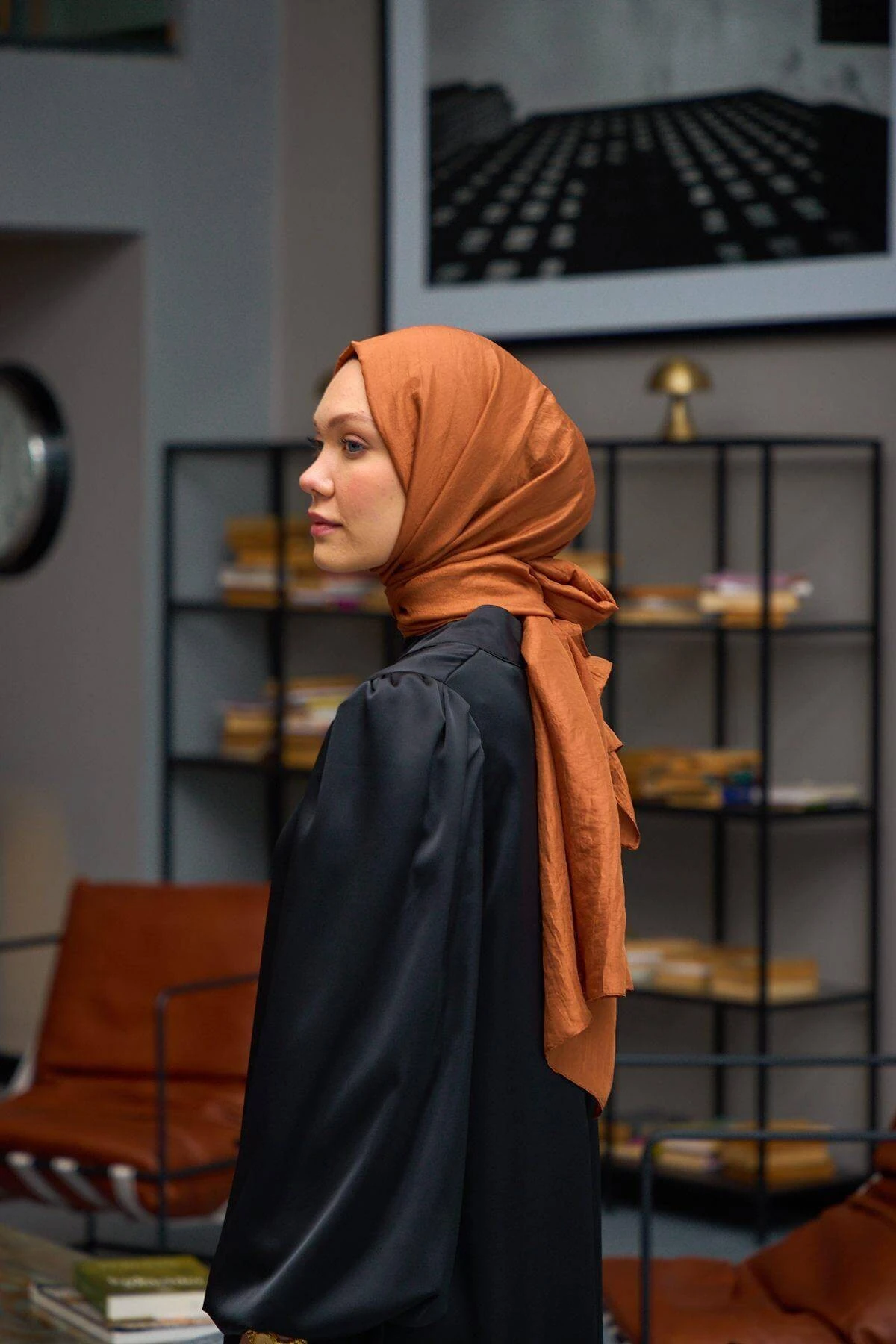 Düz Desen Vual Şal Kızıl Kum Vual İpek Şal - 9800-13