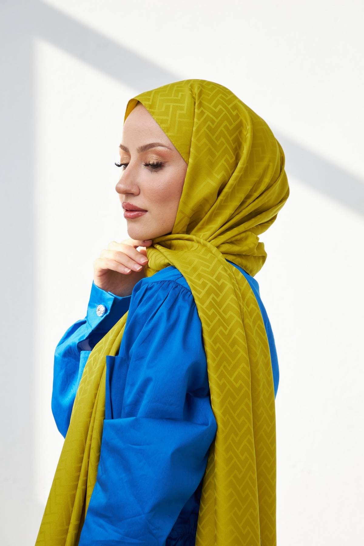 Lego Desen İpeksi Jakar Şal Yağ Yeşili 9004-13