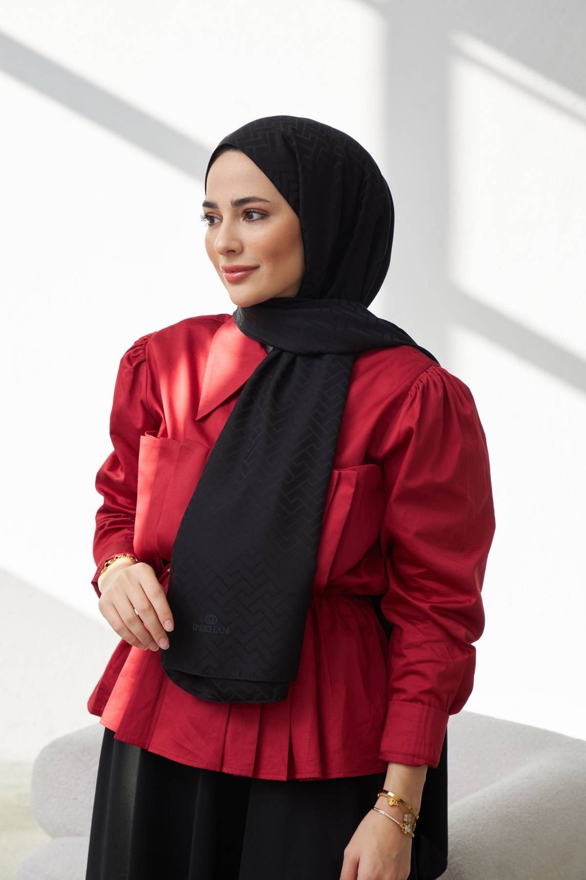 Lego Desen İpeksi Jakar Şal Siyah 9004-11