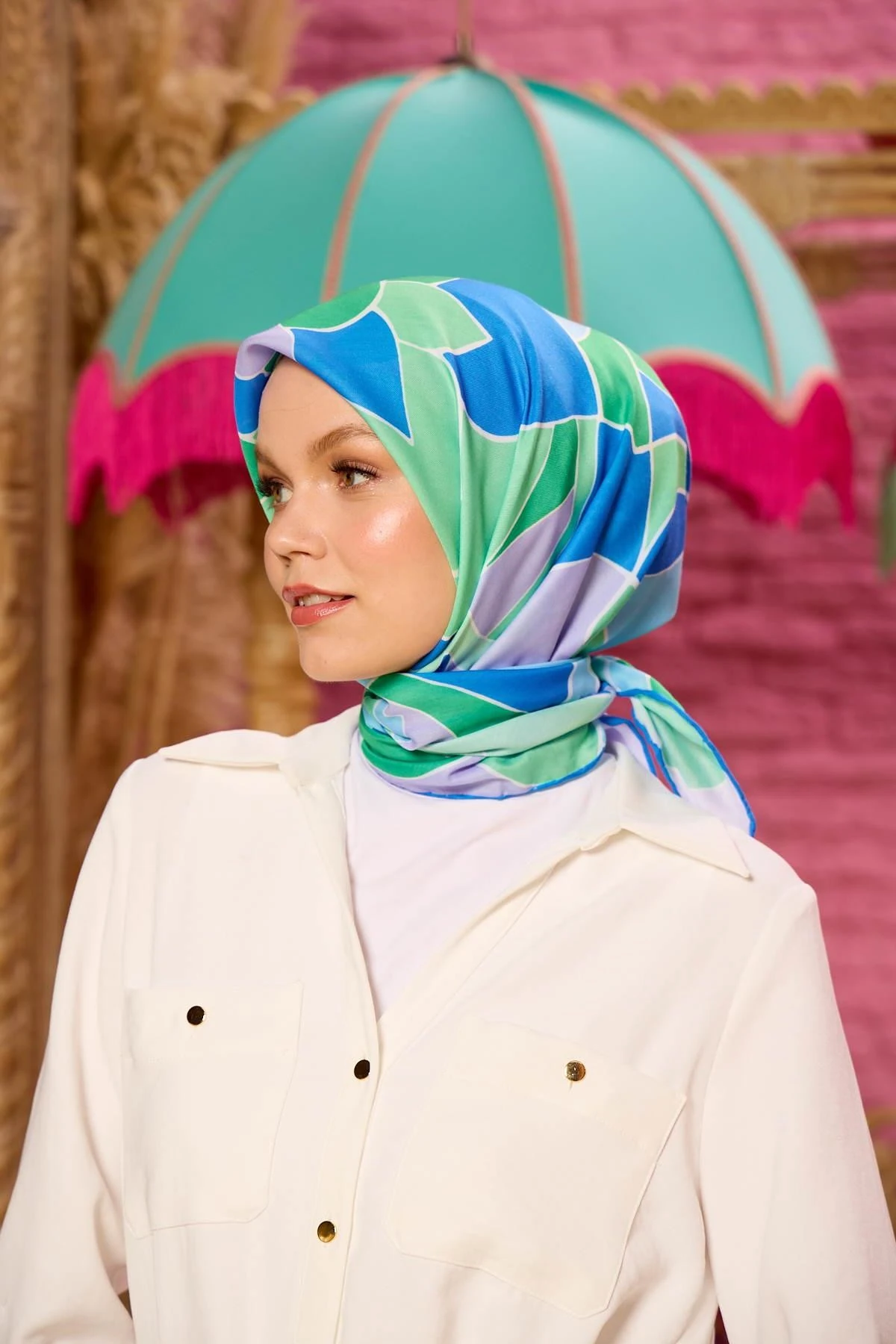 Marrakech Koleksiyon Soft Eşarp Mavi Açık Yeşil 1198-11