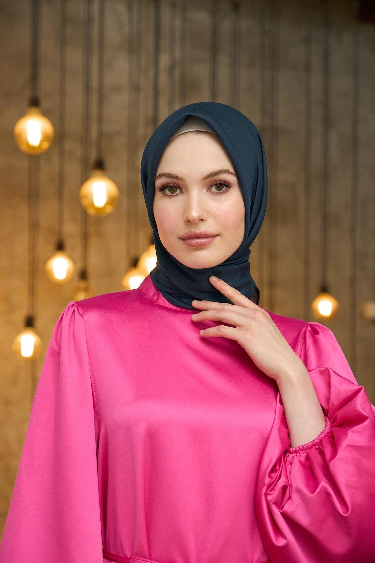 Düz Desen Vual Eşarp Koyu Gri Vual İpek Eşarp - 10100-30