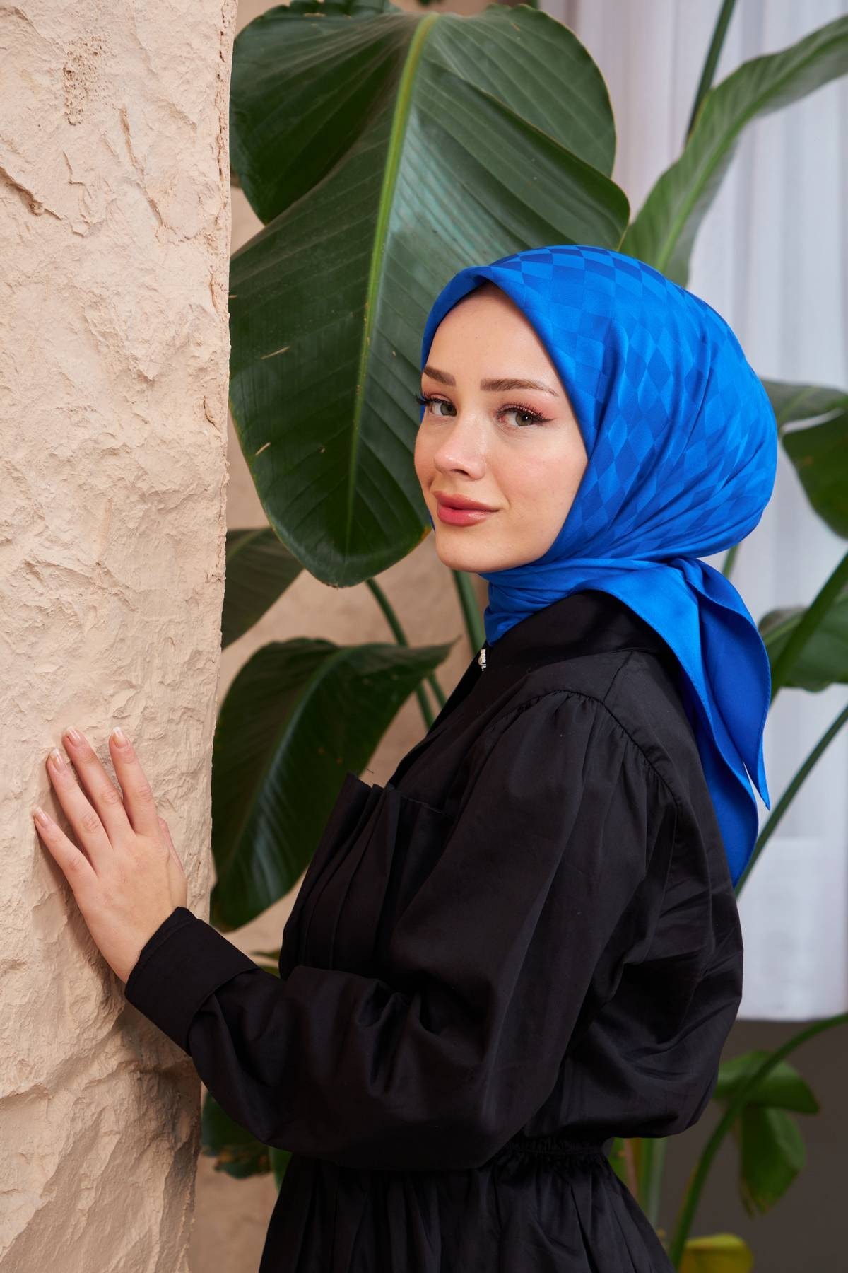 Dama Jakarlı Eşarp Saks Mavi 9900-19