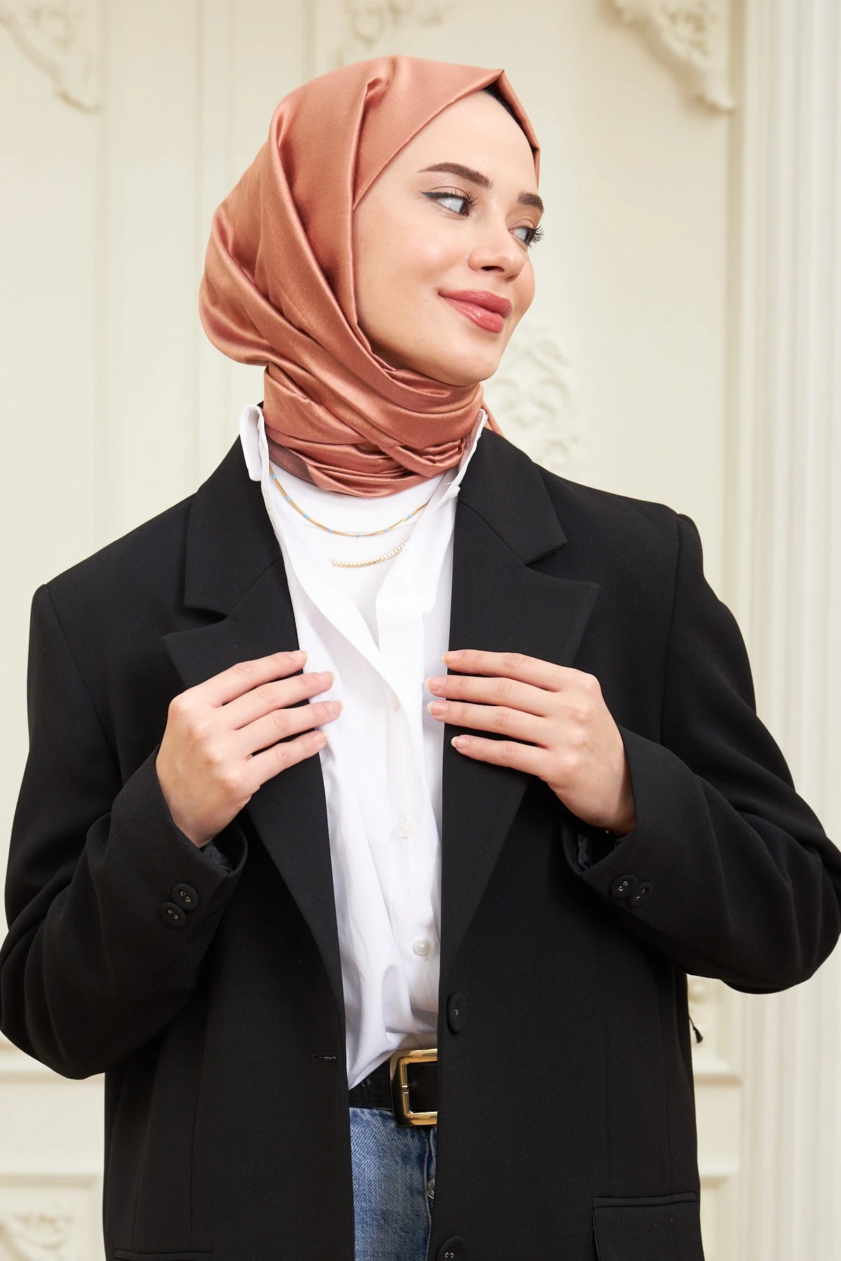 Fondoten Düz Çift Taraflı İpek Şal Modeli