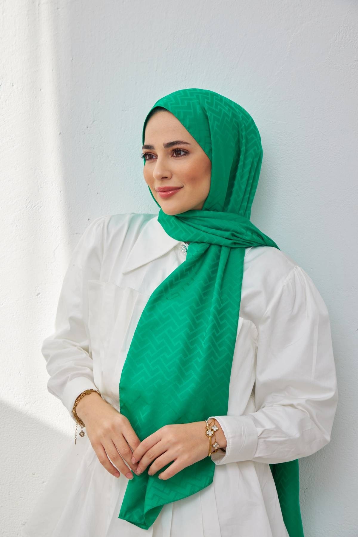 Lego Desen İpeksi Jakar Şal Benetton Yeşil 9004-03