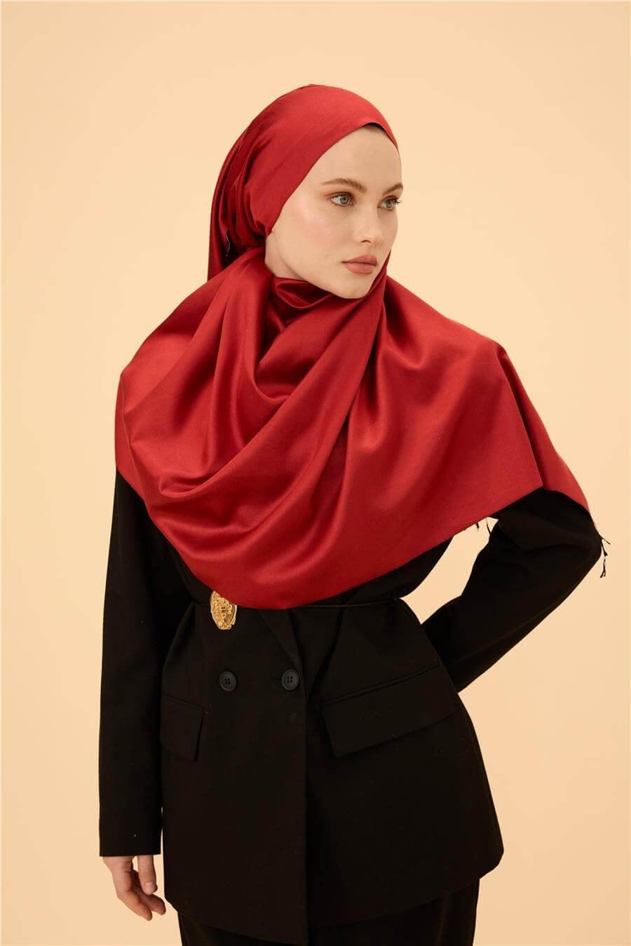 Osmanlı Kırmızı Düz Çift Taraflı İpek Şal Modeli