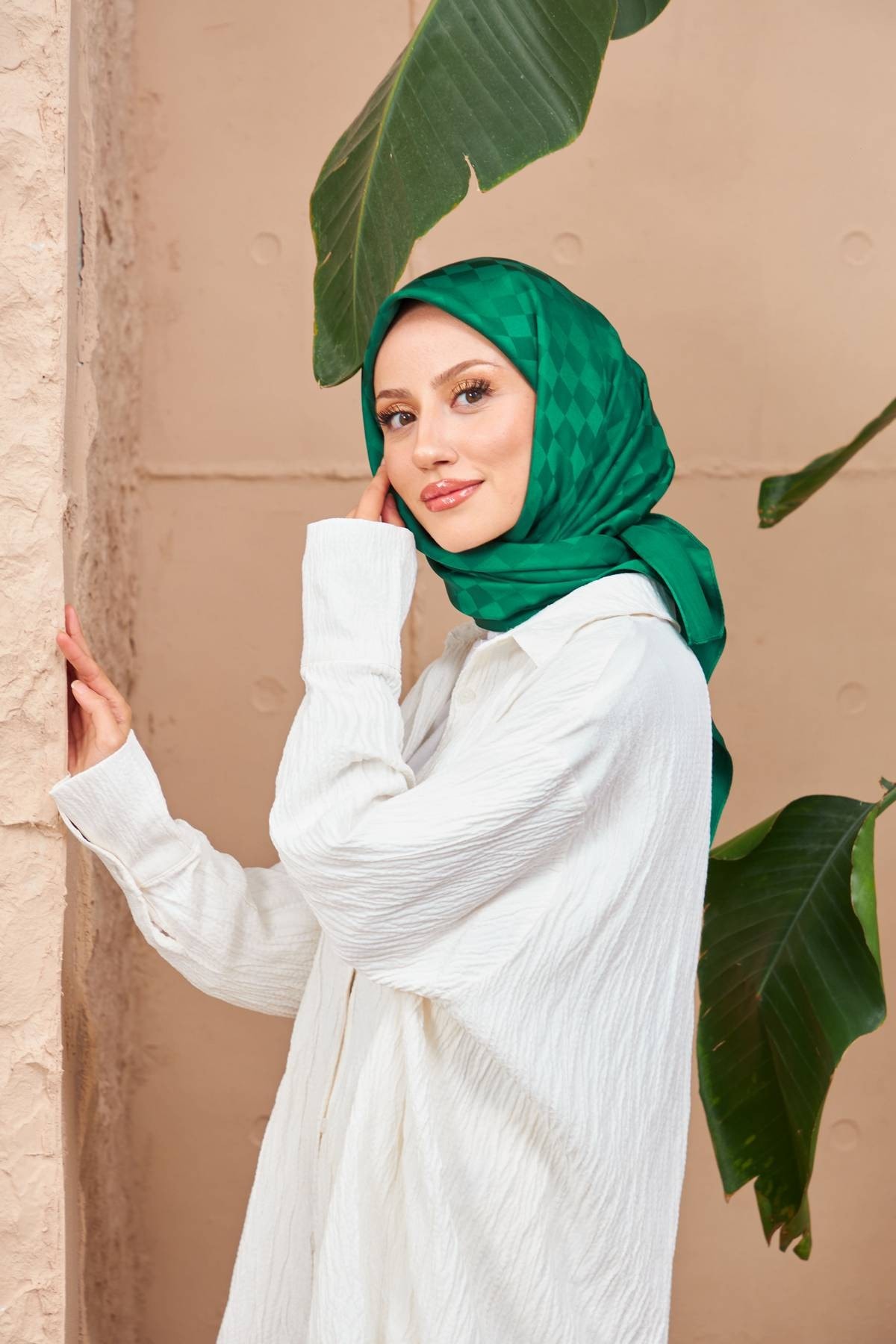 Dama Jakarlı Eşarp Zümrüt Yeşil 9900-08