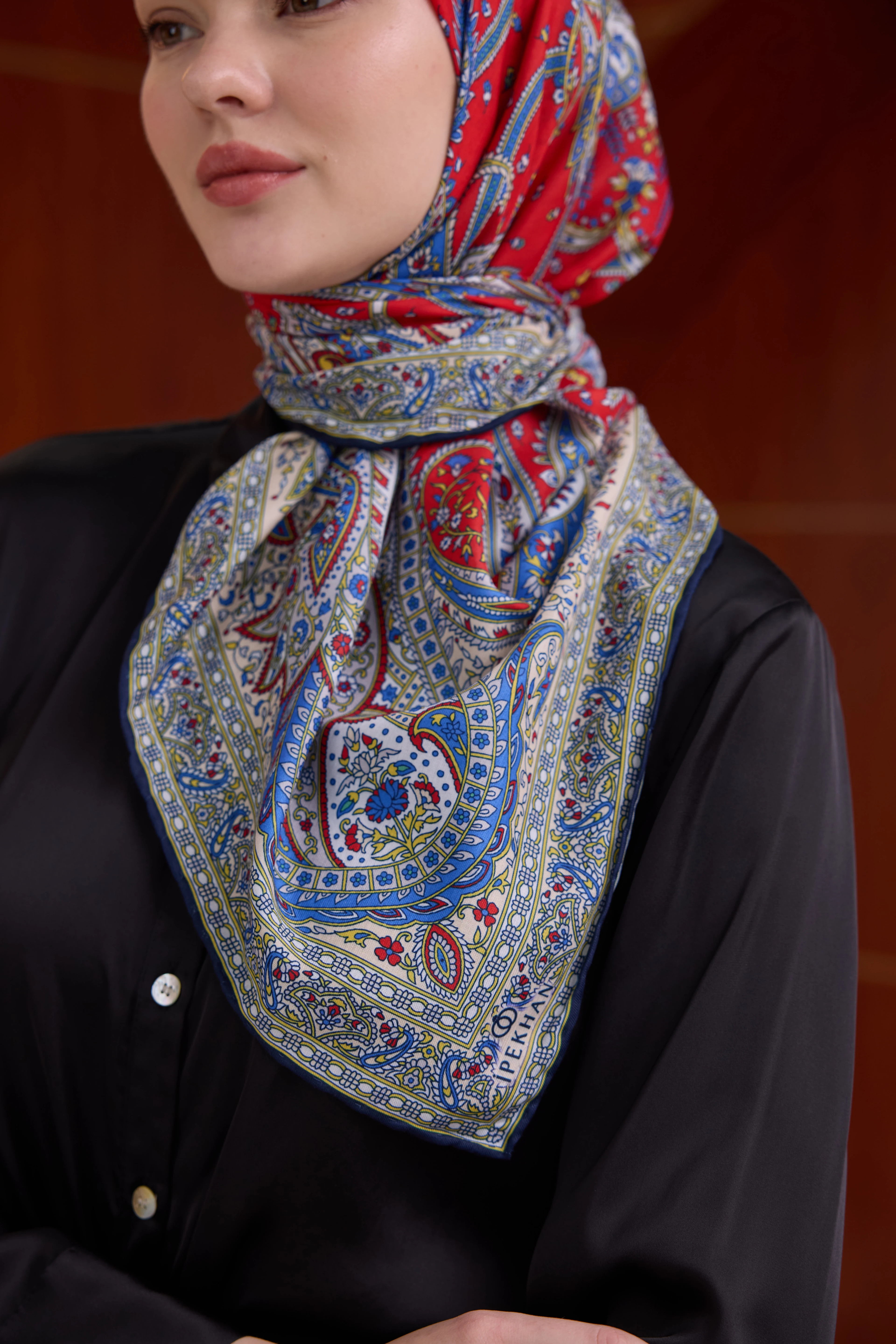 İpekhan Etnik Serisi Kırmızı Pamuk Viskon Eşarp 1116-10