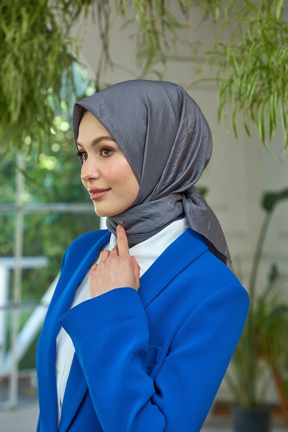 Düz Desen Vual Eşarp Antrasit Vual İpek Eşarp - 10100-03