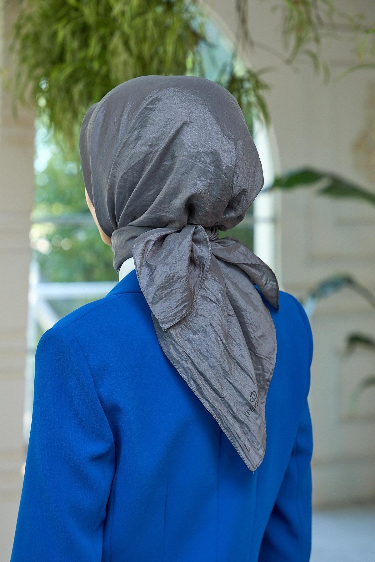 Düz Desen Vual Eşarp Antrasit Vual İpek Eşarp - 10100-03