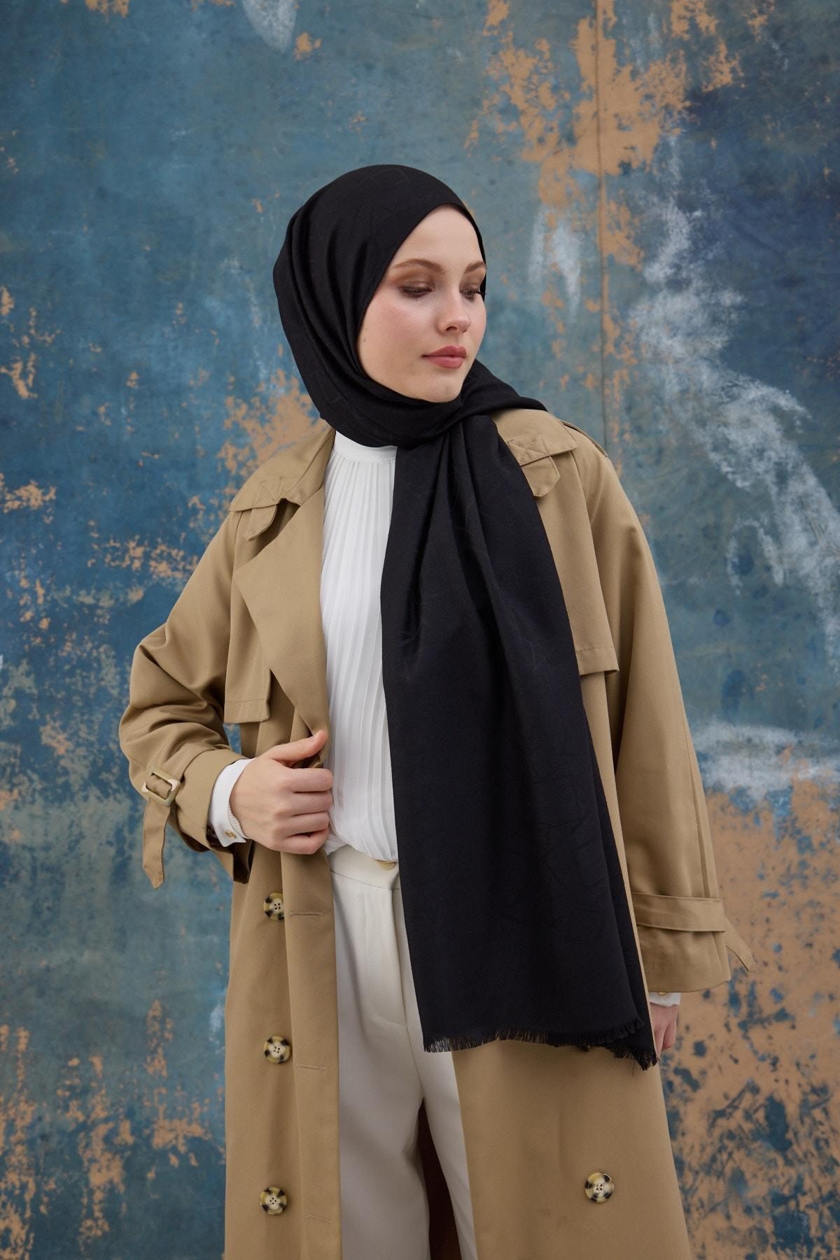 Kare Desen Pamuk Jakar Şal Siyah 8012-10