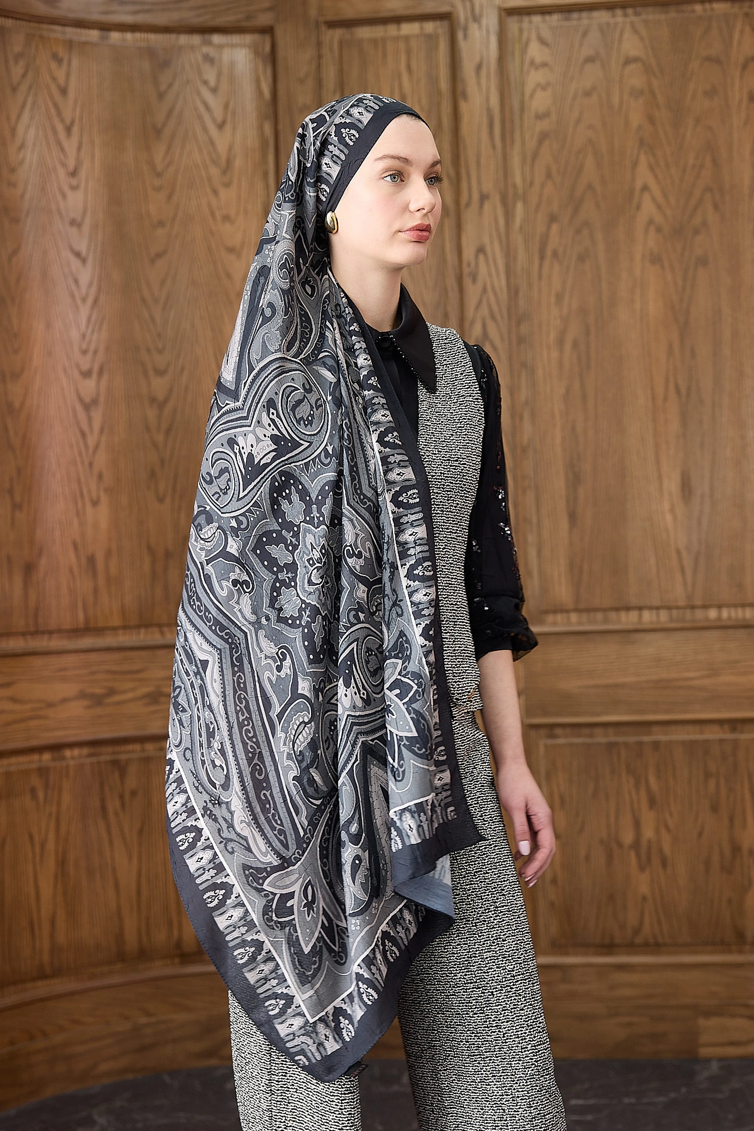 Bambu Kraş Şal 7002 - Siyah Beyaz