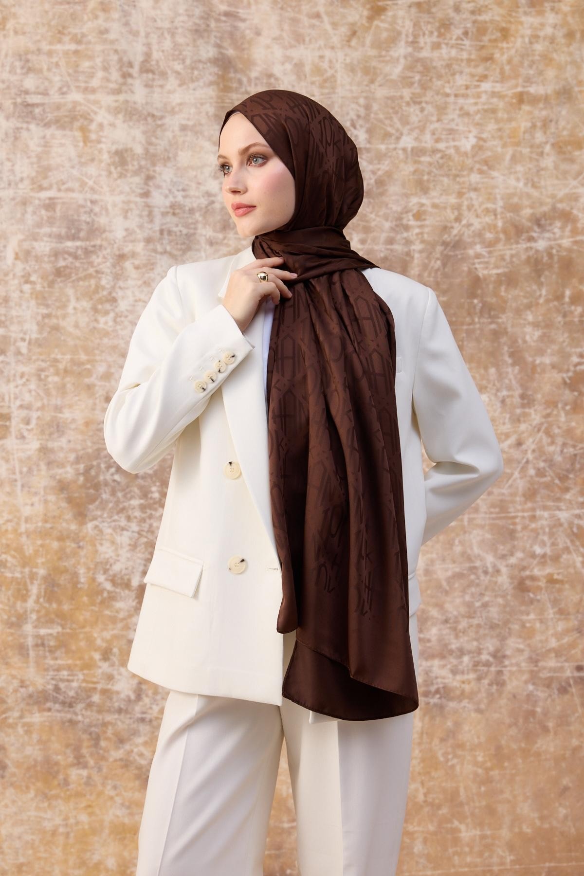 Fall Winter İpeksi Jakar Şal Kahverengi 9020-08