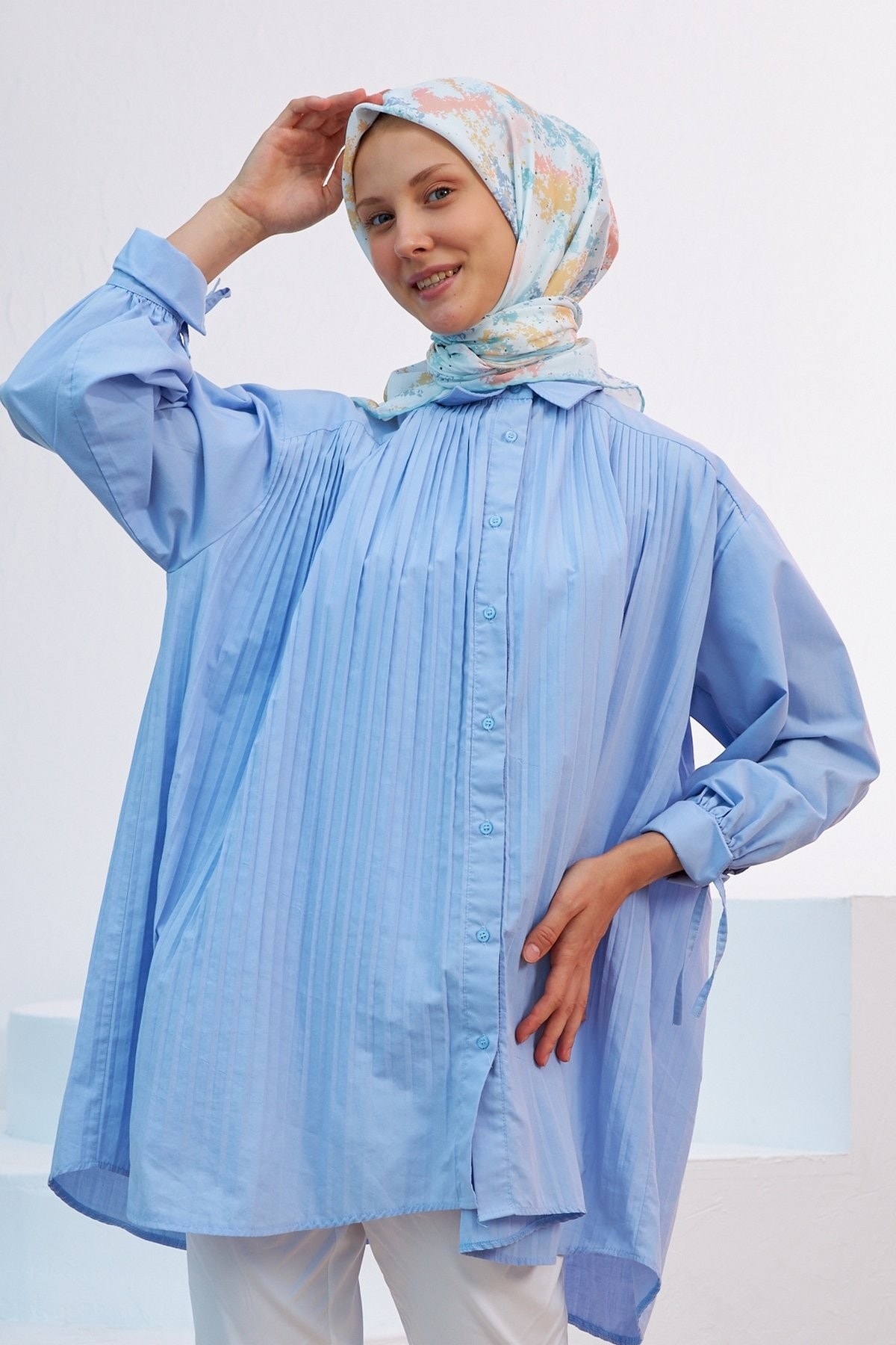 Ebru Su Yeşili Pamuk Viskon Eşarp