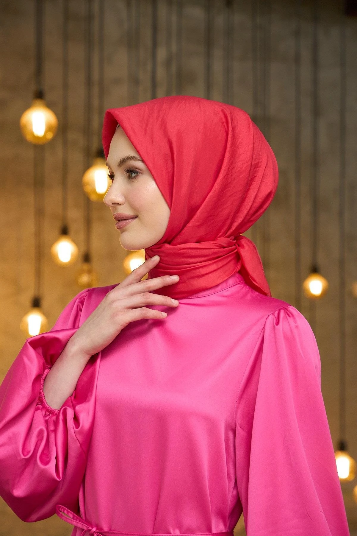 Düz Desen Vual Eşarp Mercan Vual İpek Eşarp - 10100-29