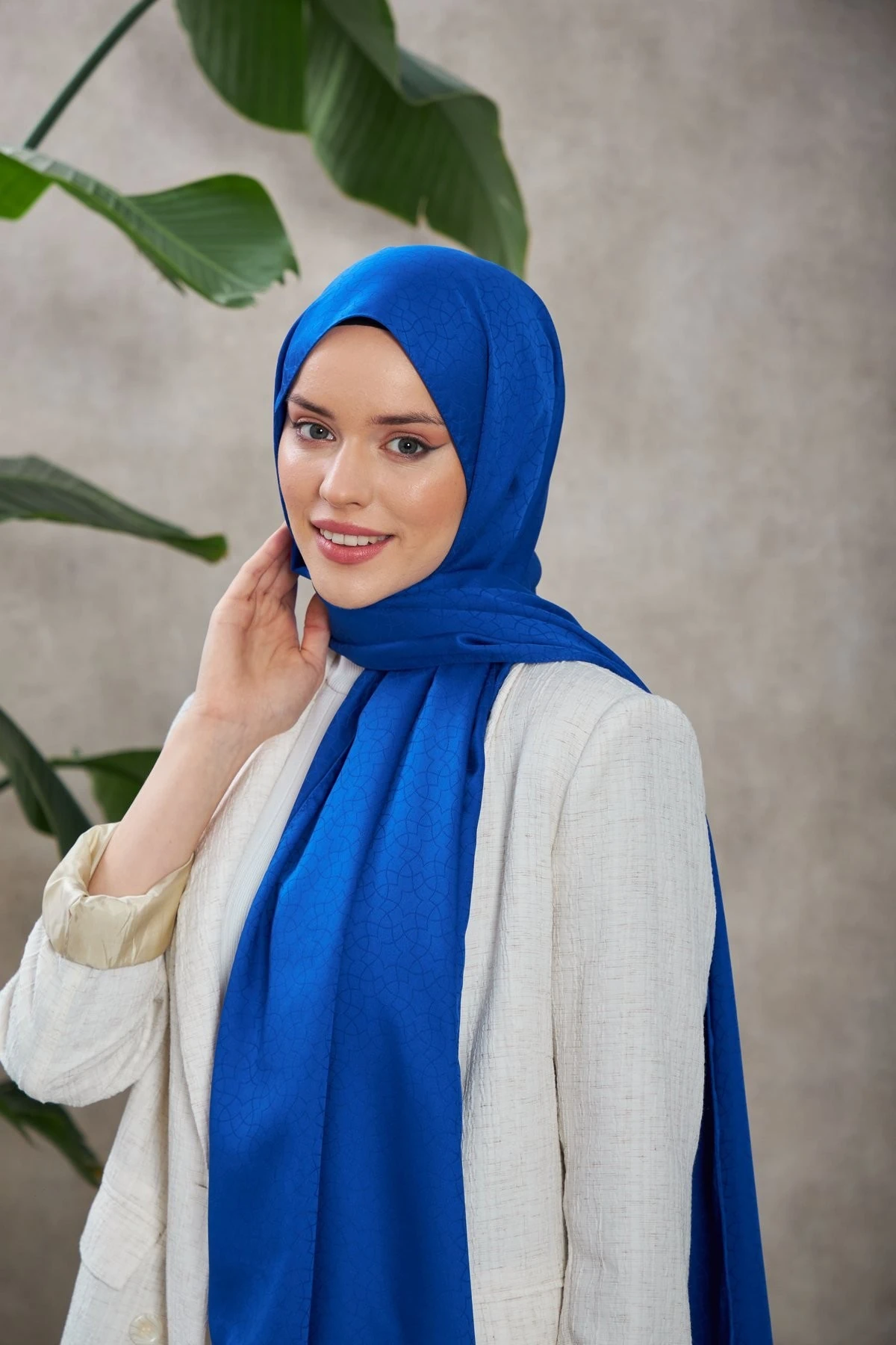 Alesa Desen İpeksi Jakar Şal Lacivert 9003-14