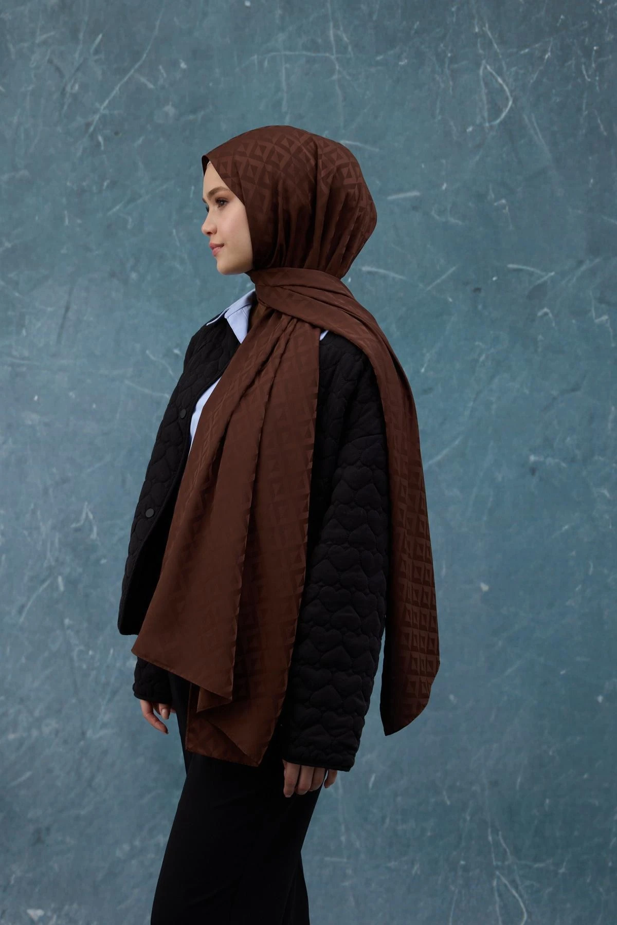 Fall Winter İpeksi Jakar Şal Kahverengi 9019-08