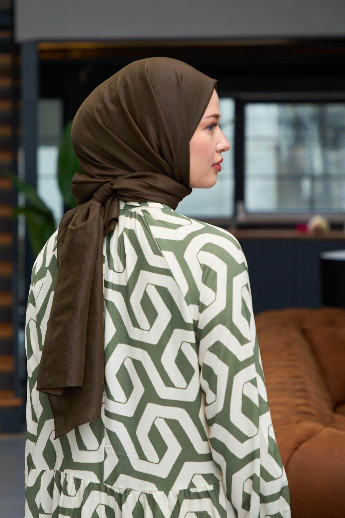 Düz Desen Vual Şal Koyu Kahve Vual İpek Şal - 9800-06