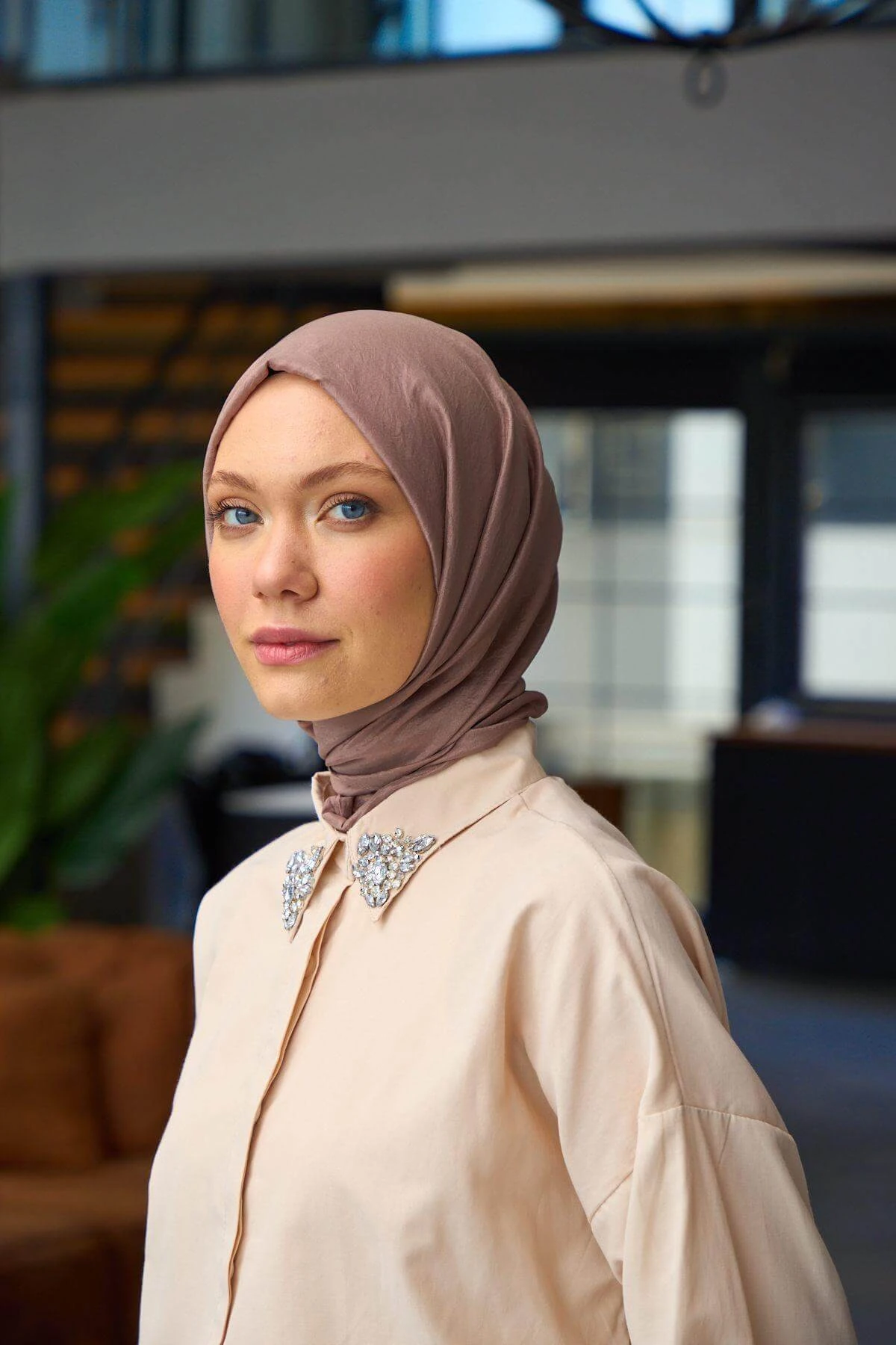 Düz Desen Vual Şal Mercan Pembe Vual İpek Şal - 9800-26