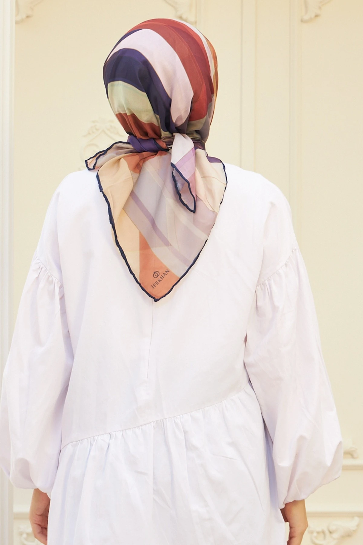 Geometrik Kahverengi Pamuk Viskon Eşarp