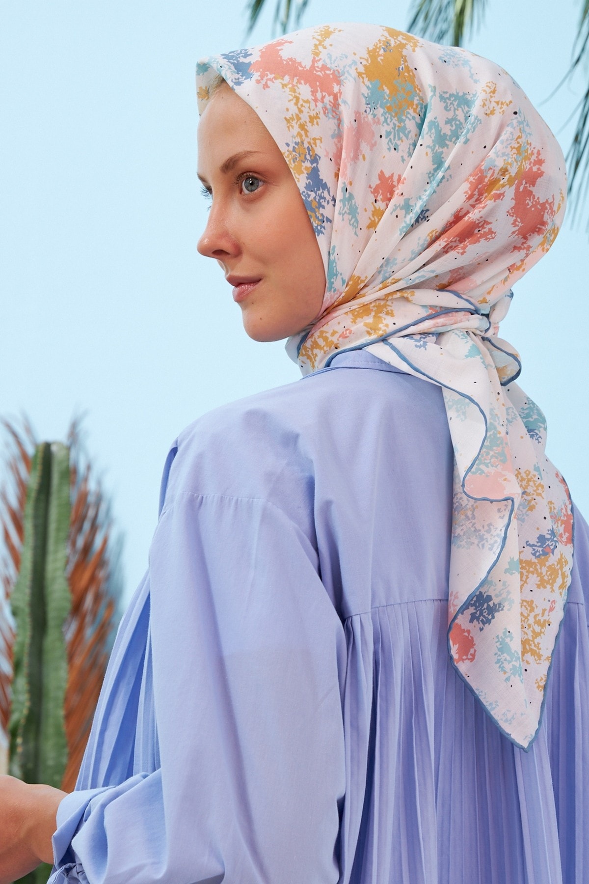 Ebru Beyaz Pamuk Viskon Eşarp