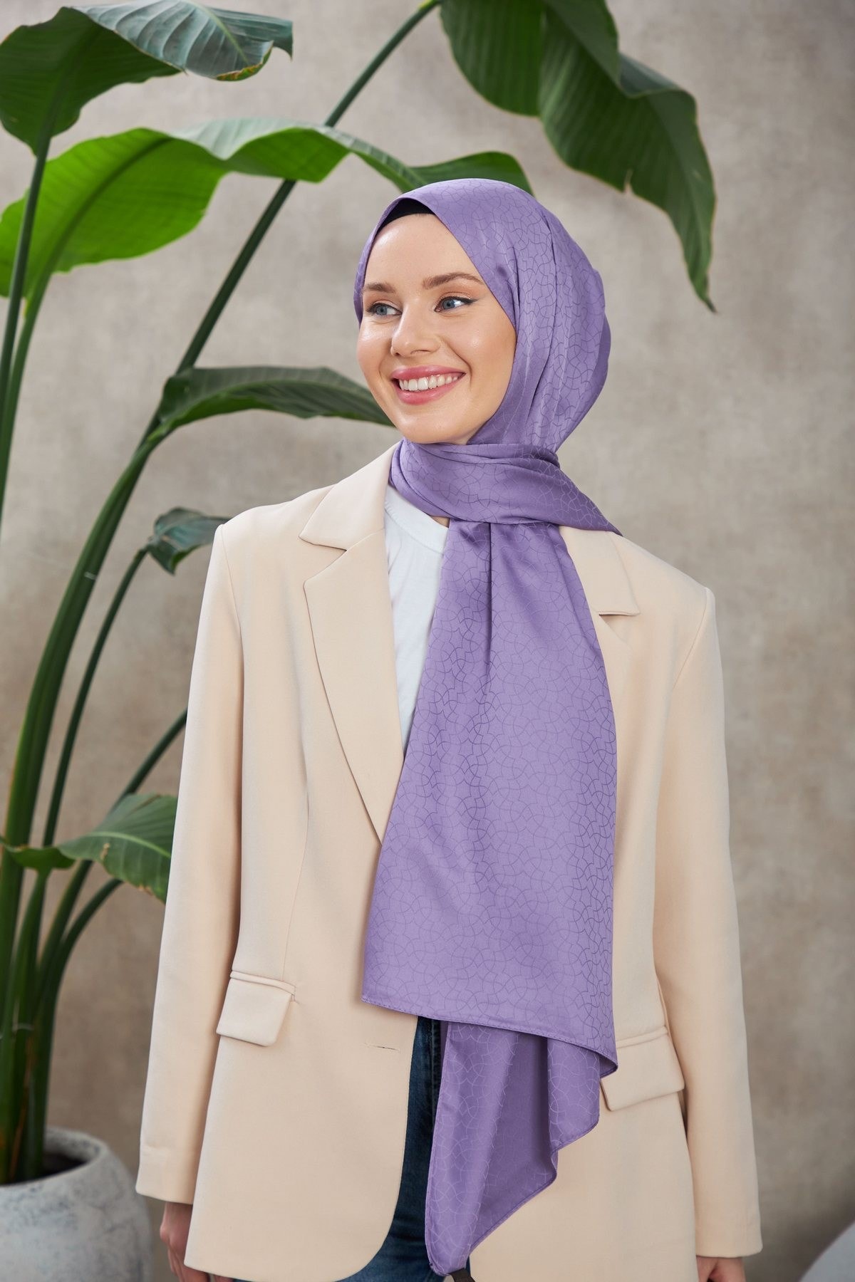 Alesa Desen İpeksi Jakar Şal Lila 9003-23