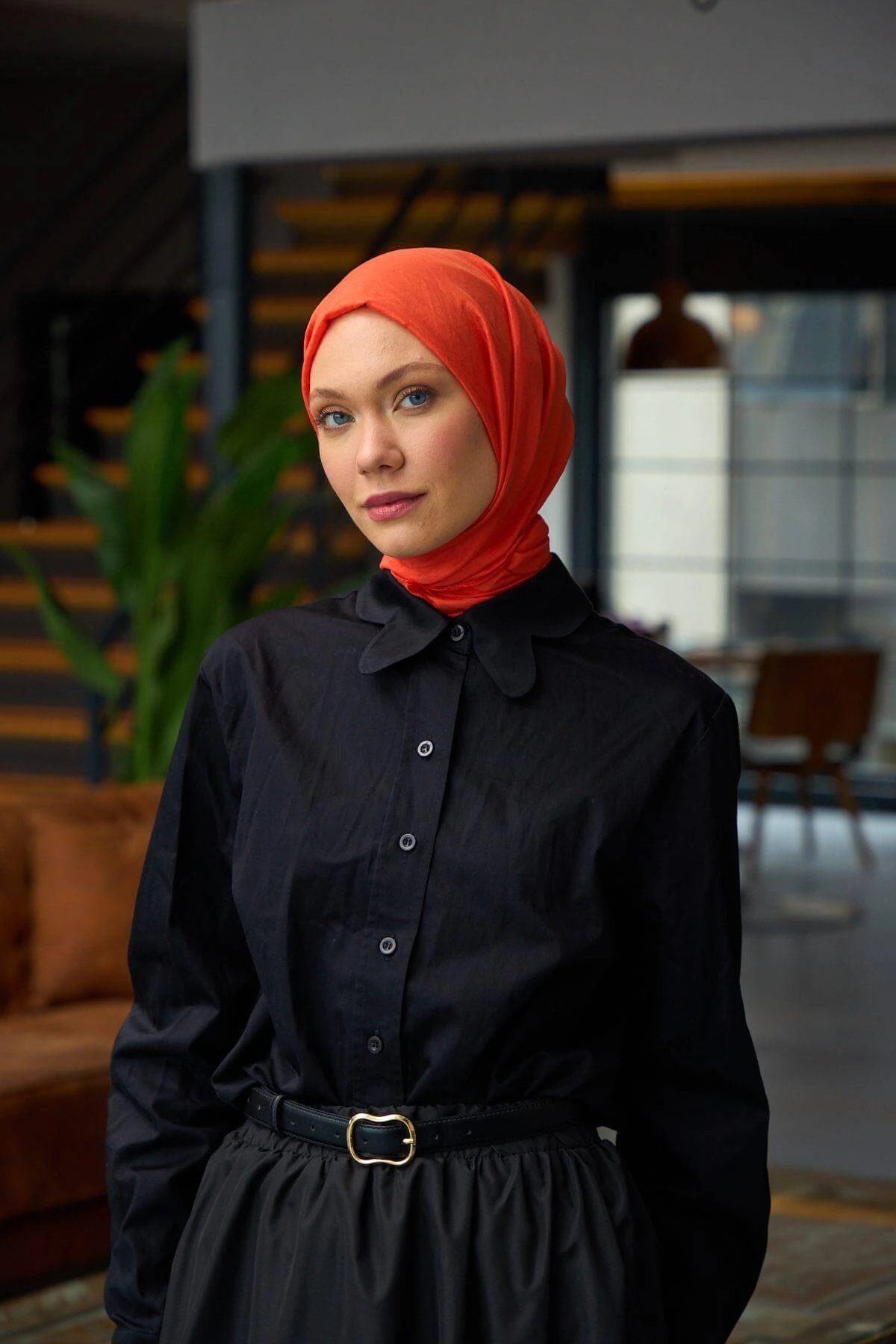 Düz Desen Vual Şal Kabak Turuncu Vual İpek Şal - 9800-42