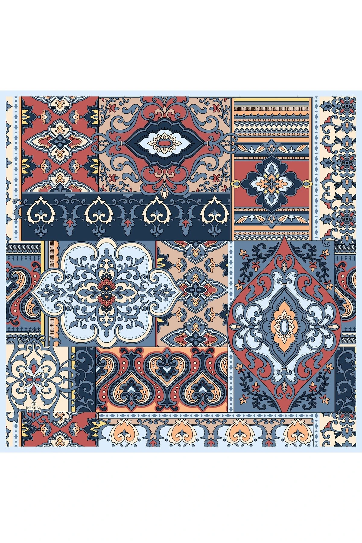 Mozaik Yeşil Turuncu Pamuk Viskon Eşarp