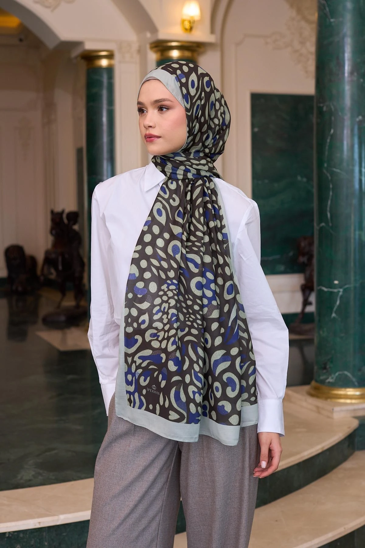 İpekhan Soft Şal Acı Kahve Mavi 3050-02