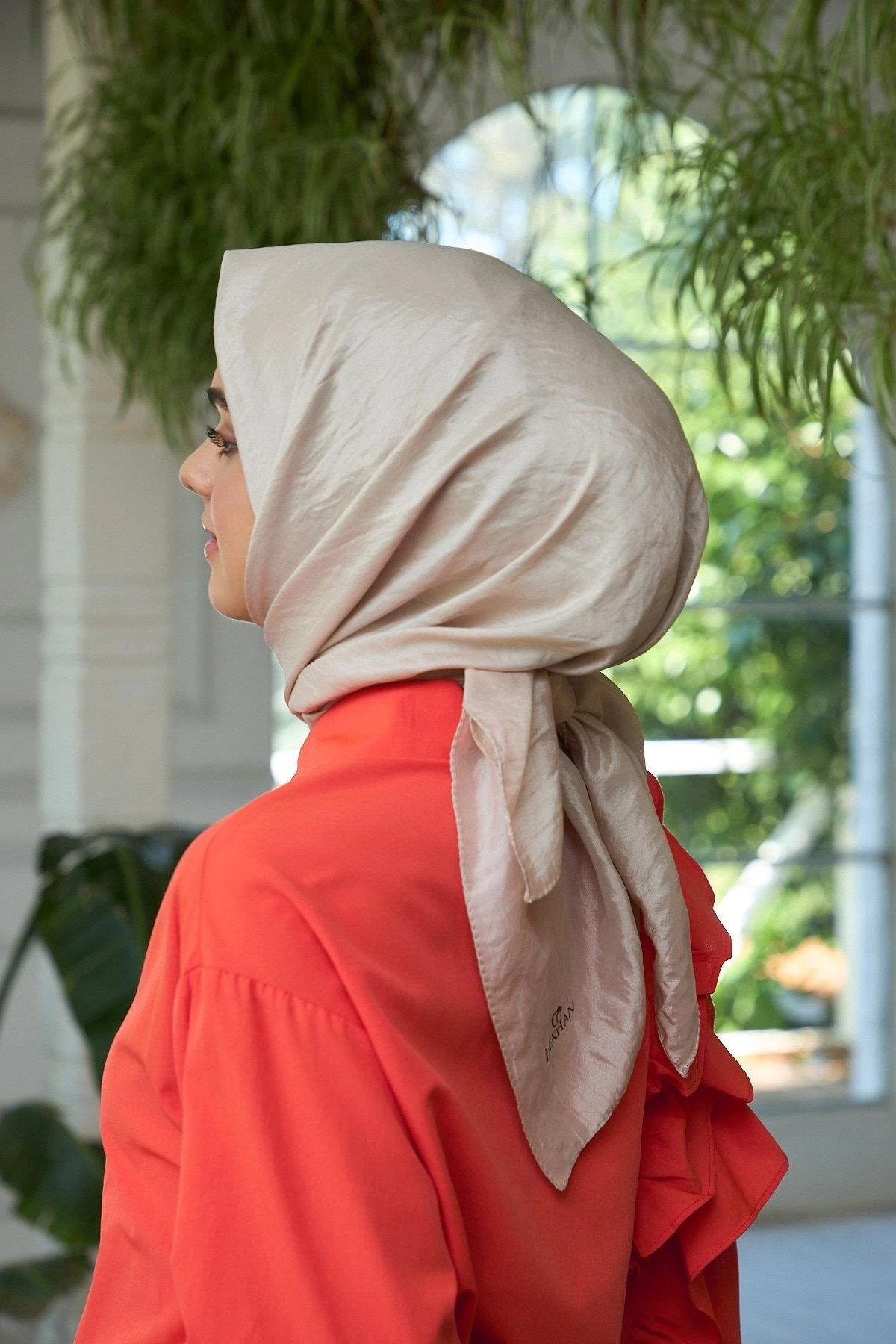 Düz Desen Vual Eşarp Bej Vual İpek Eşarp - 10100-21