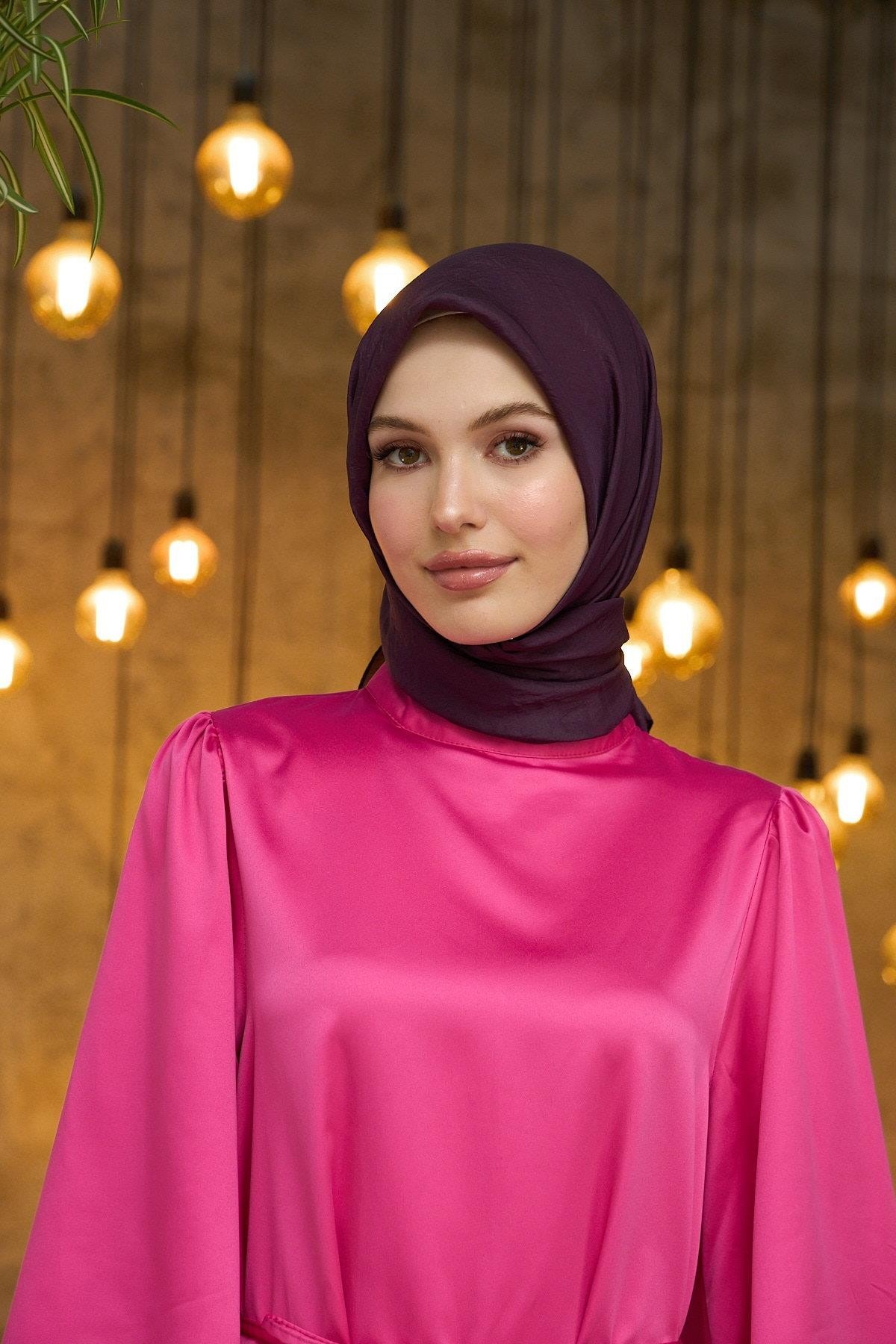 Düz Desen Vual Eşarp Mürdüm Vual İpek Eşarp - 10100-26