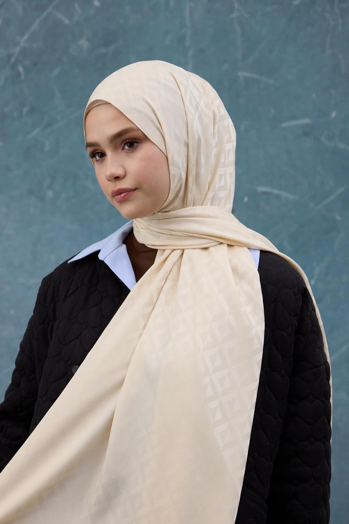 Fall Winter İpeksi Jakar Şal Krem 9019-24