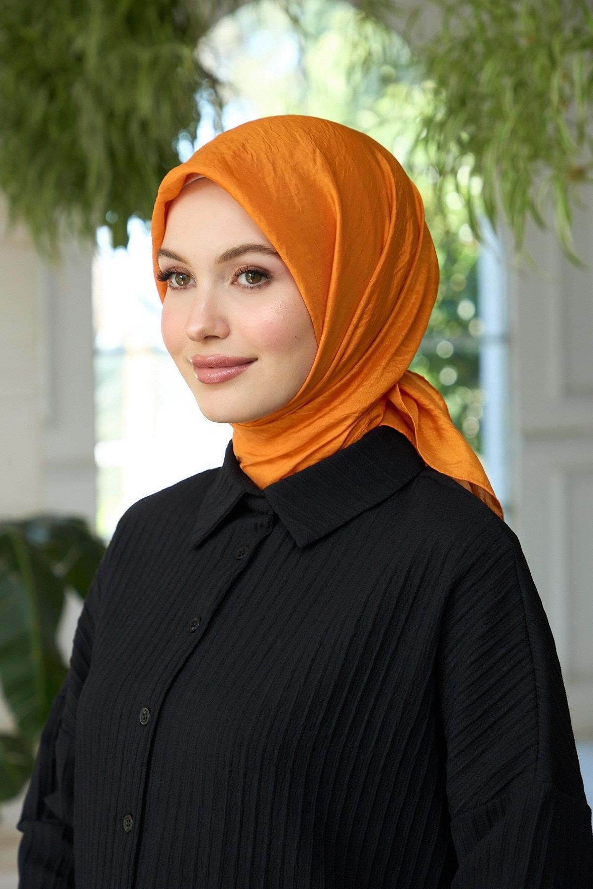 Düz Desen Vual Eşarp Orange Vual İpek Eşarp - 10100-23