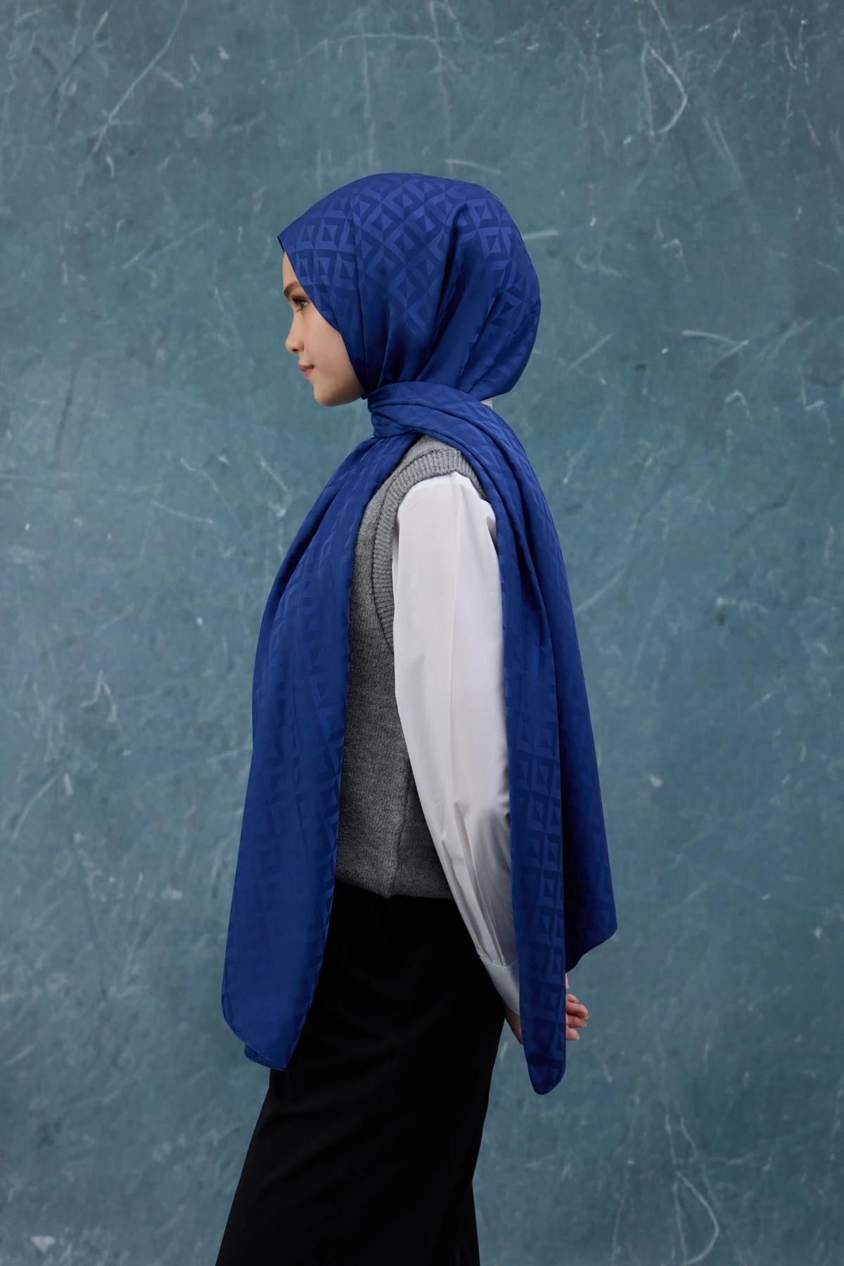 Fall Winter İpeksi Jakar Şal Gece Mavi 9019-32