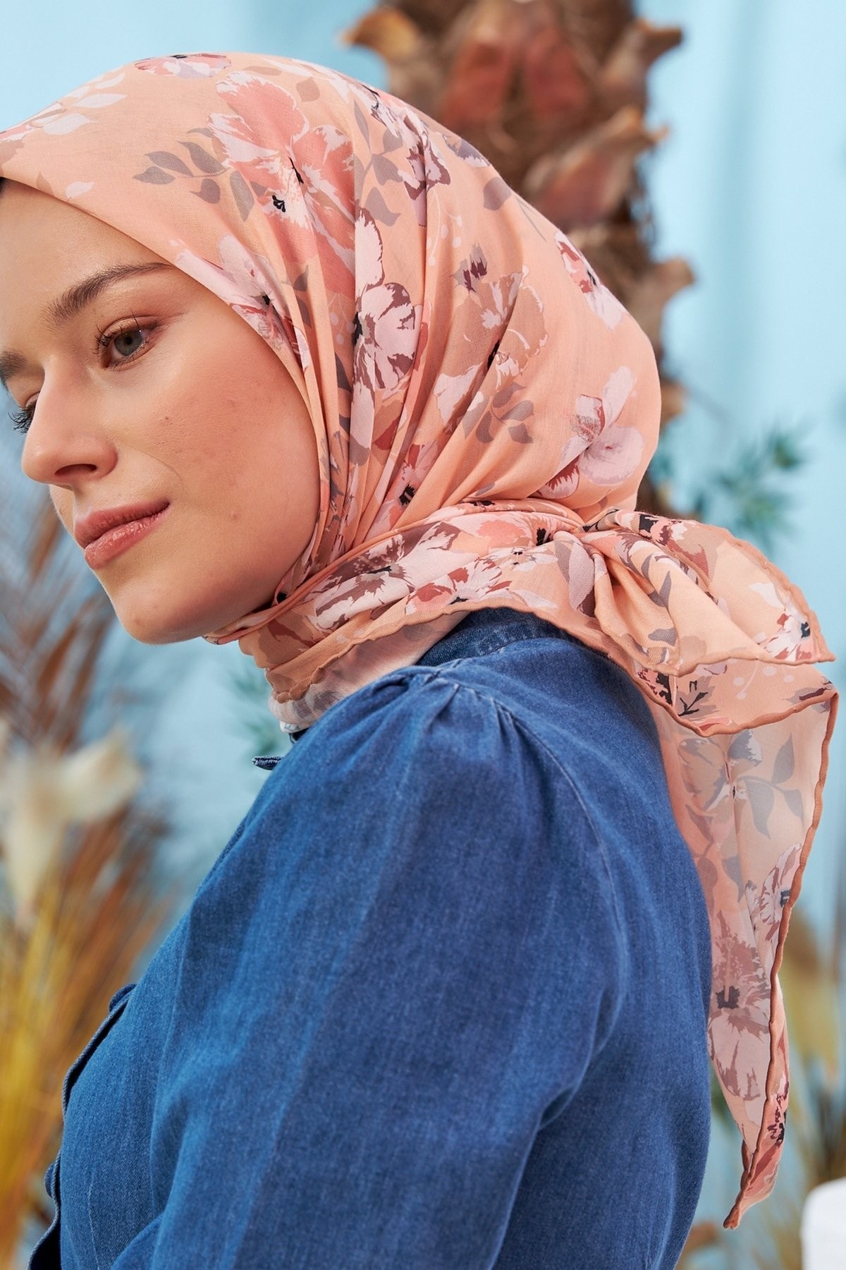 Çiçek Bahçesi Somon Pamuk Viskon Eşarp