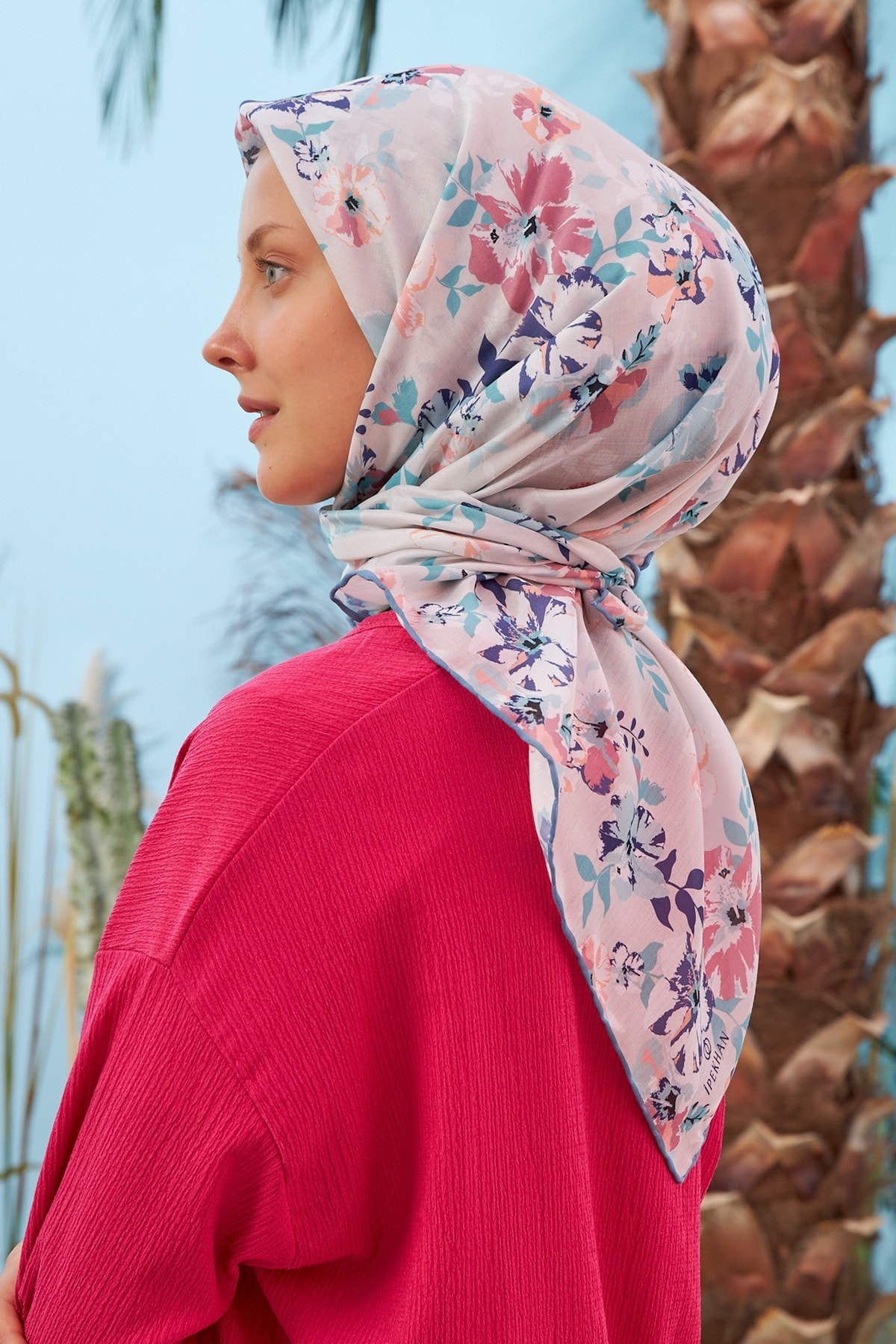 Çiçek Bahçesi Beyaz Pamuk Viskon Eşarp