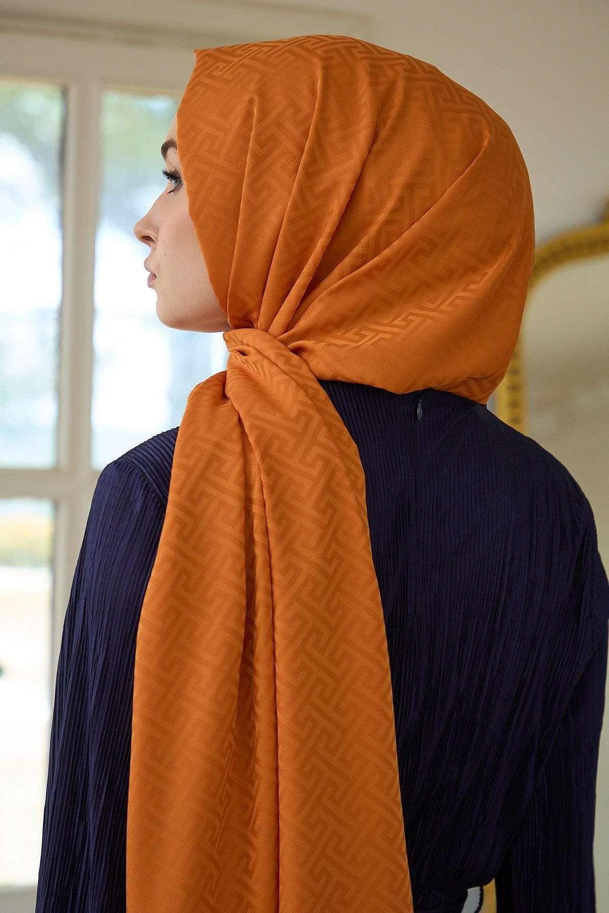 Yaz Işıltısı Koleksiyonu İpeksi Jakar Şal Turuncu 9017-26