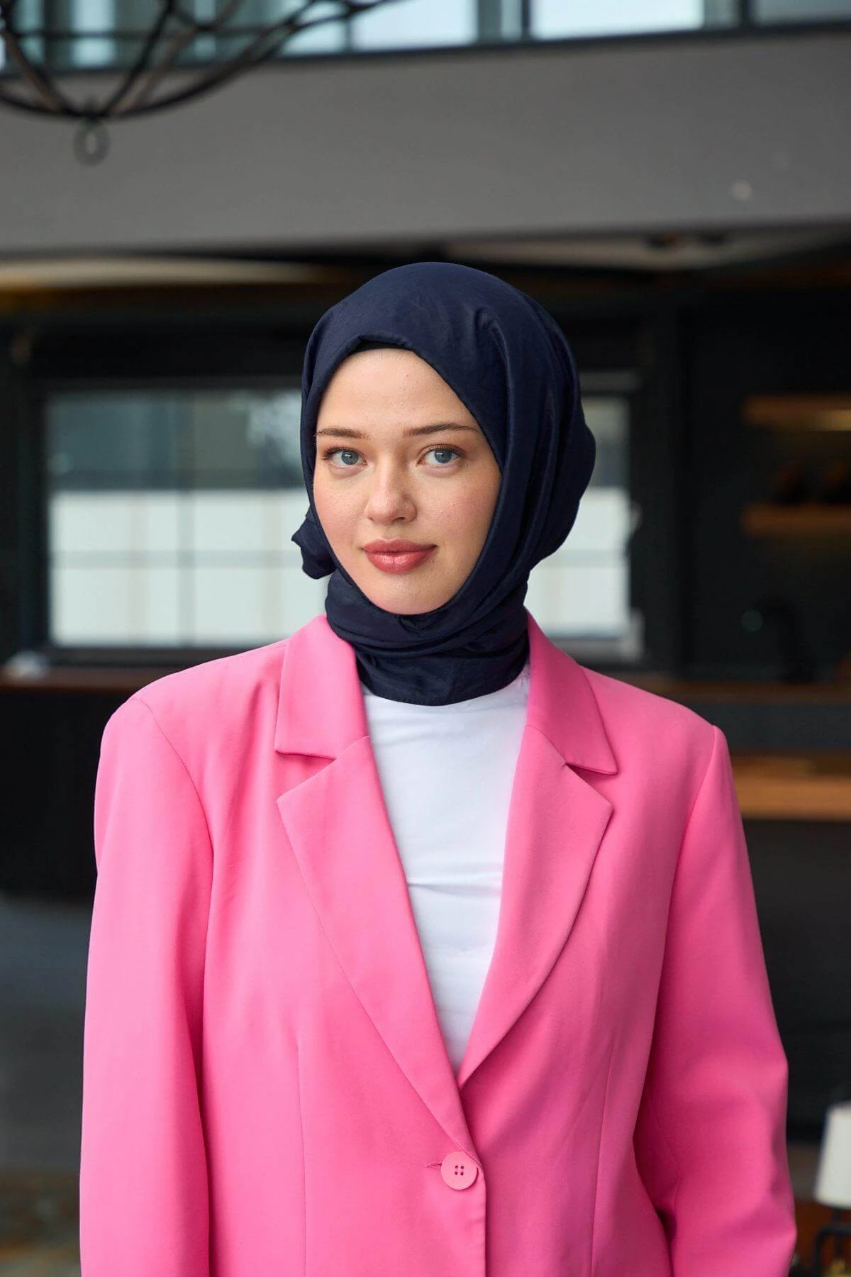 Düz Desen Vual Şal Lacivert Vual İpek Şal - 9800-27