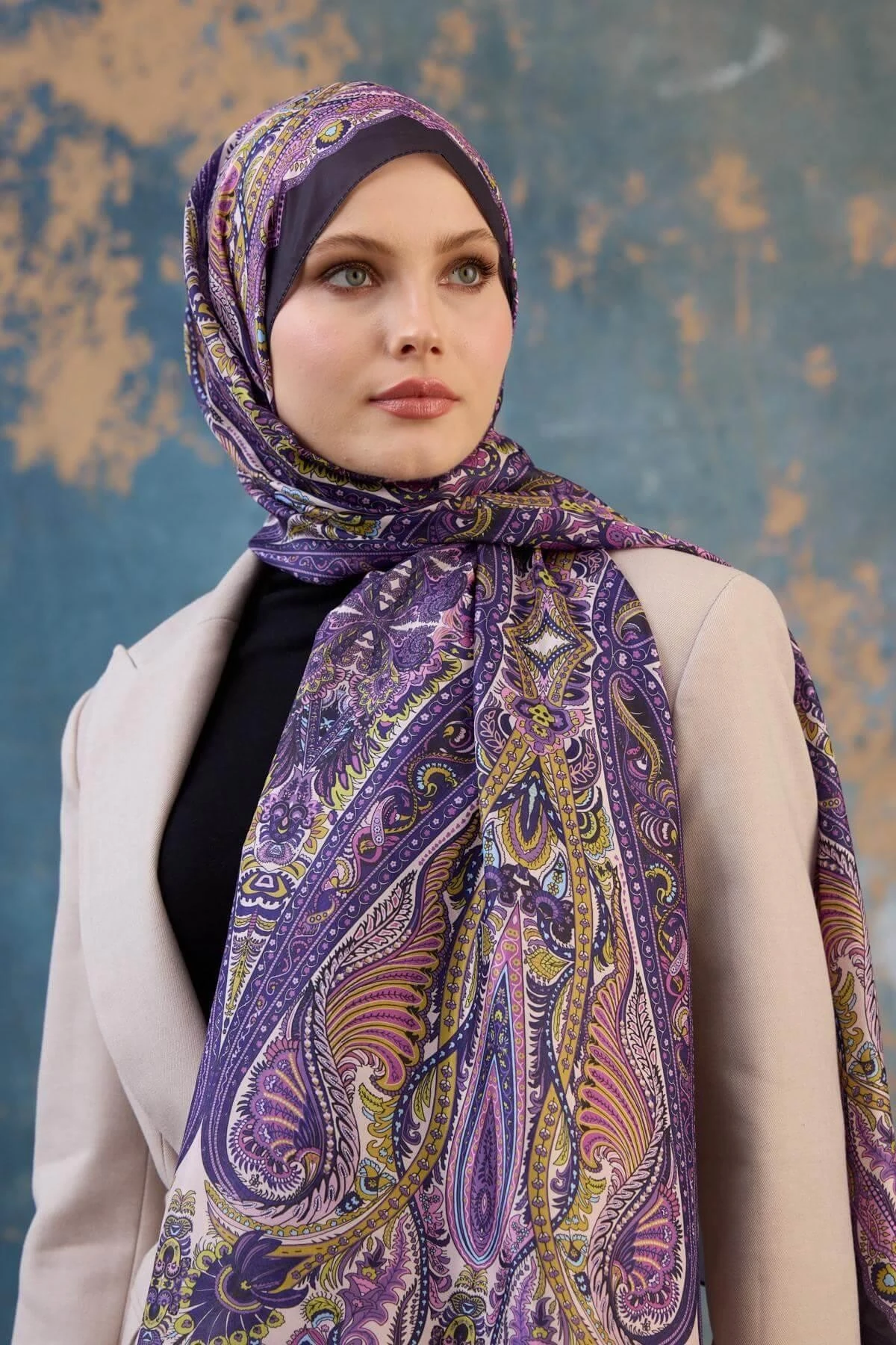 Şal Desen Vual Şal Lila Mor Vual İpek Şal - 9801-18