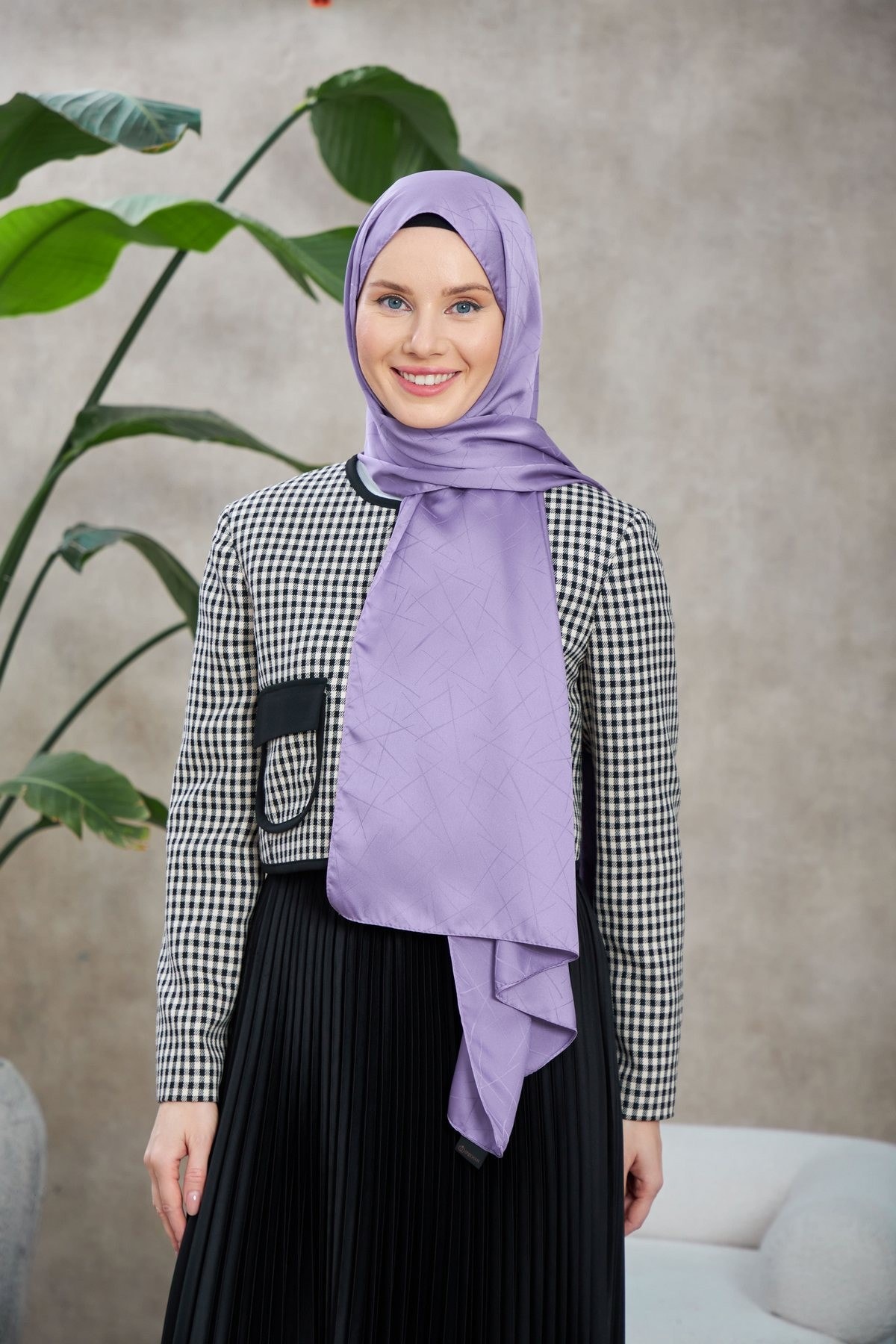 Line Leola Desen İpeksi Jakar Şal Lila 9009-23