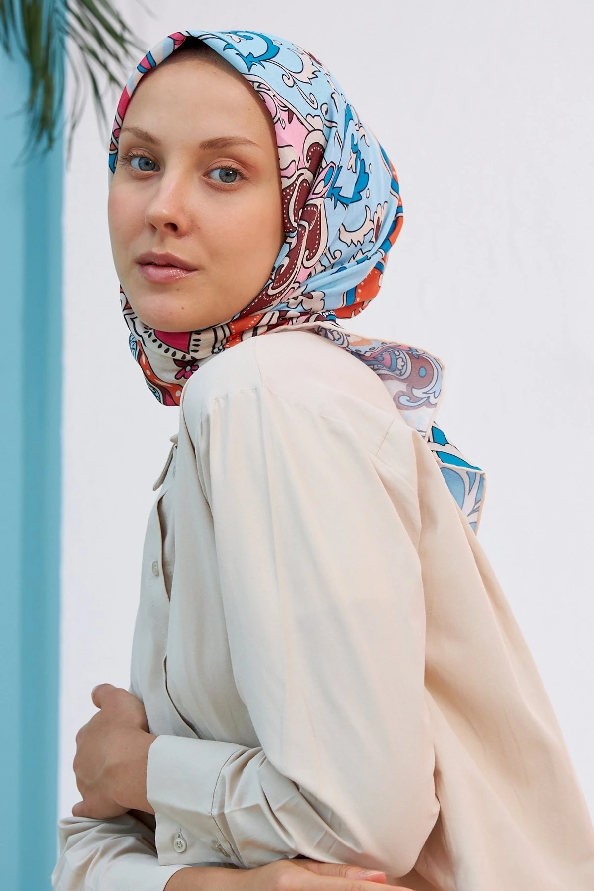 Mozaik İndigo Pamuk Viskon Eşarp