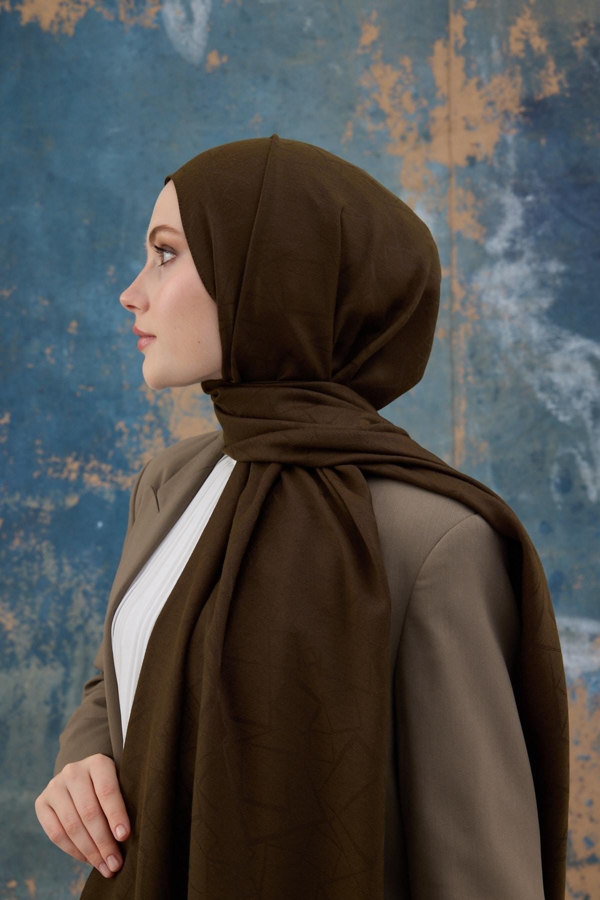 Kare Desen Pamuk Jakar Şal Haki 8012-18