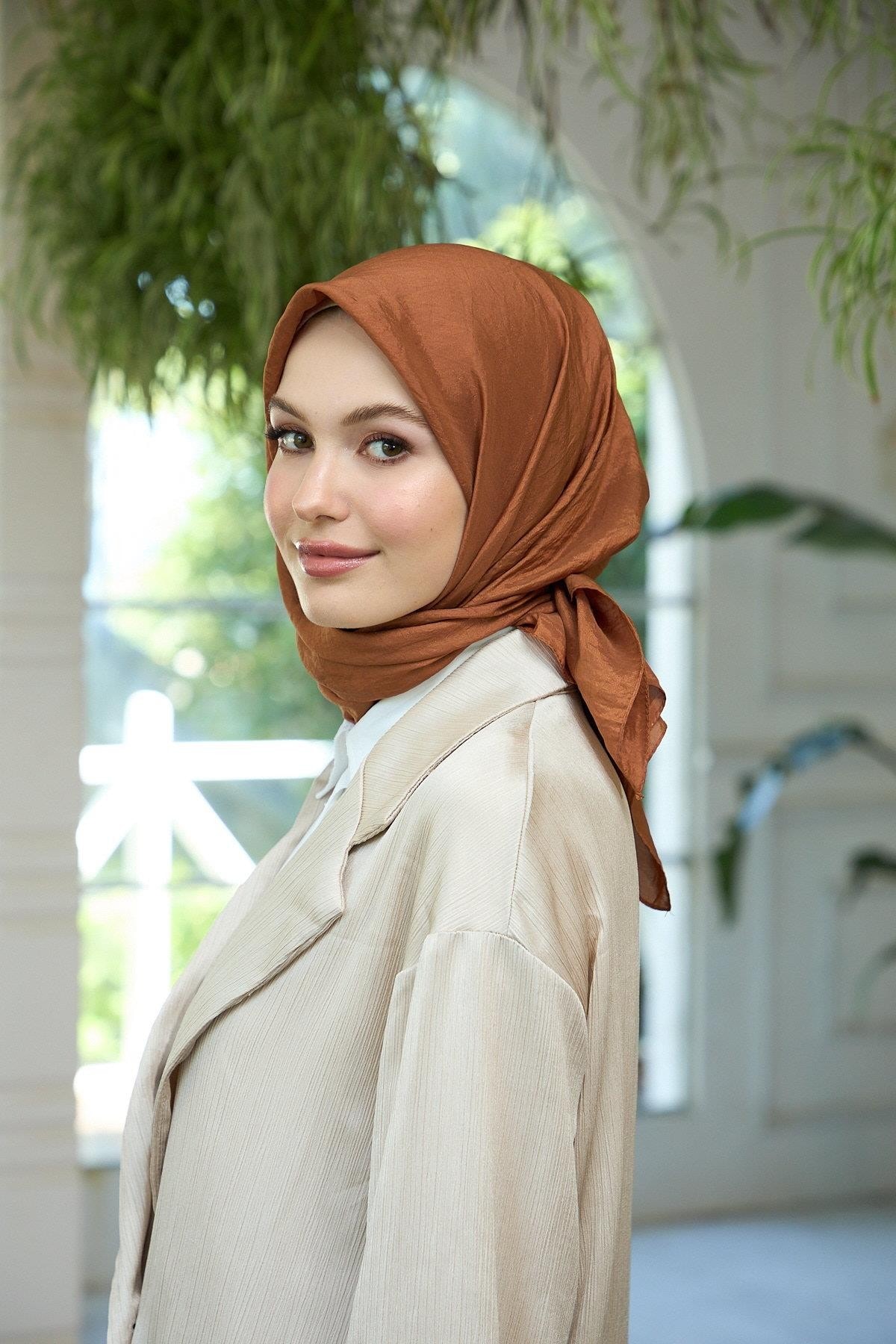 Düz Desen Vual Eşarp Kahverengi Vual İpek Eşarp - 10100-18