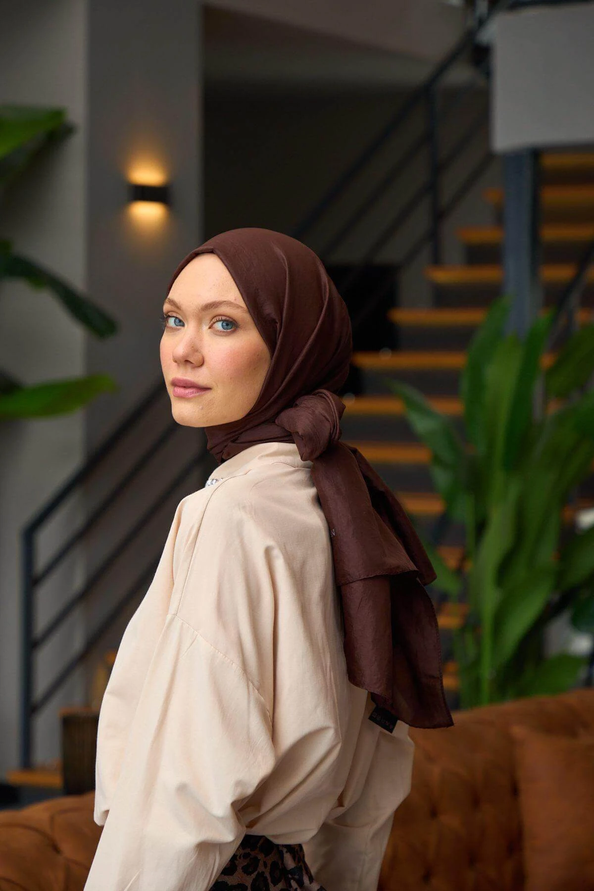 Düz Desen Vual Şal Toprak Vual İpek Şal - 9800-35