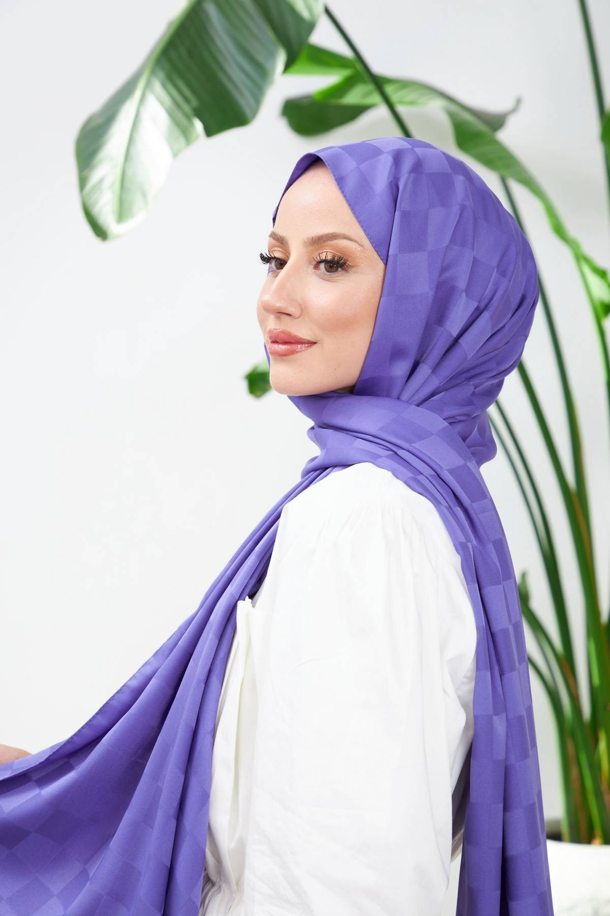 Yeni Dama Desen İpeksi Jakar Şal Mor 9007-24