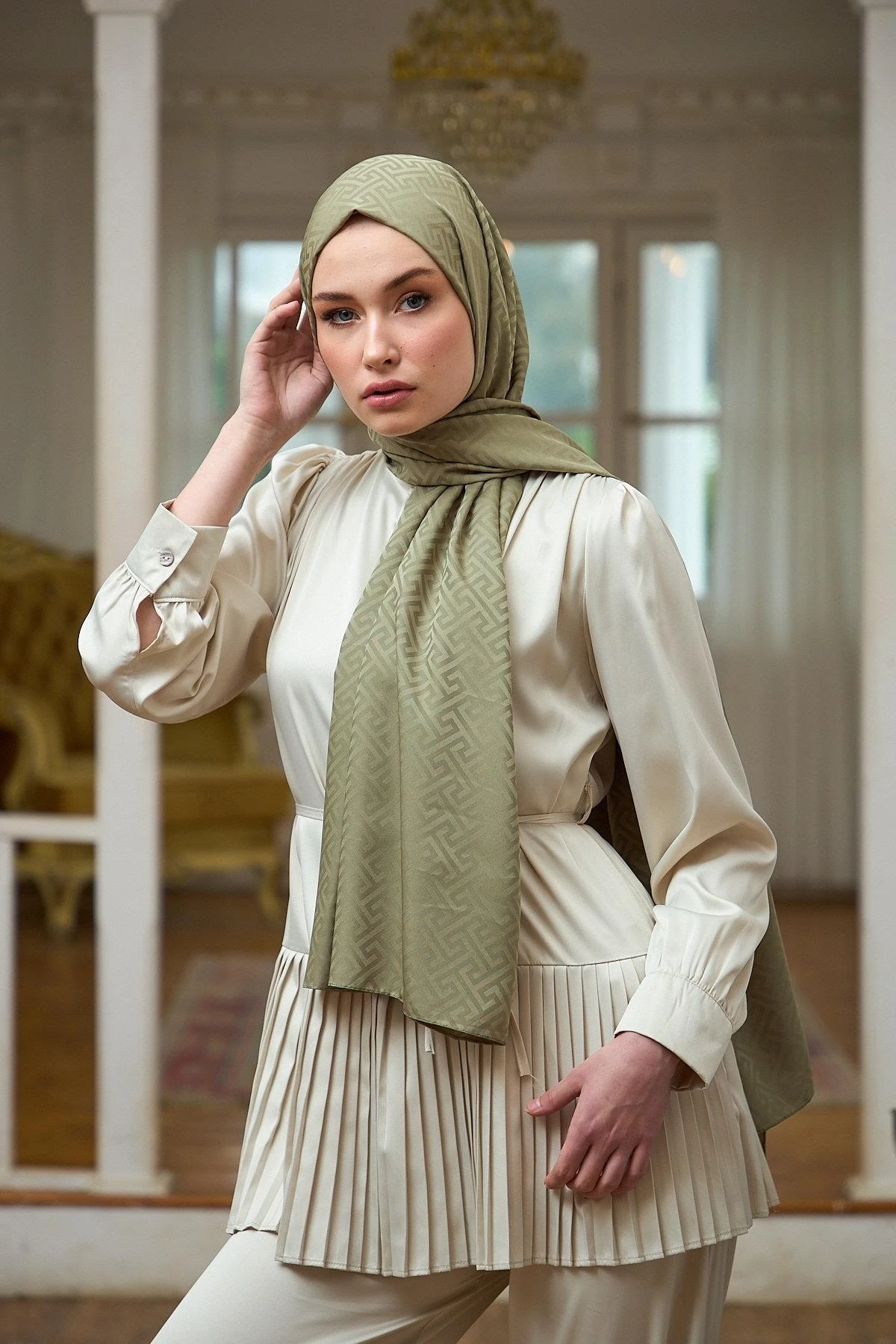 Yaz Işıltısı Koleksiyonu İpeksi Jakar Şal Yosun Yeşili 9017-02