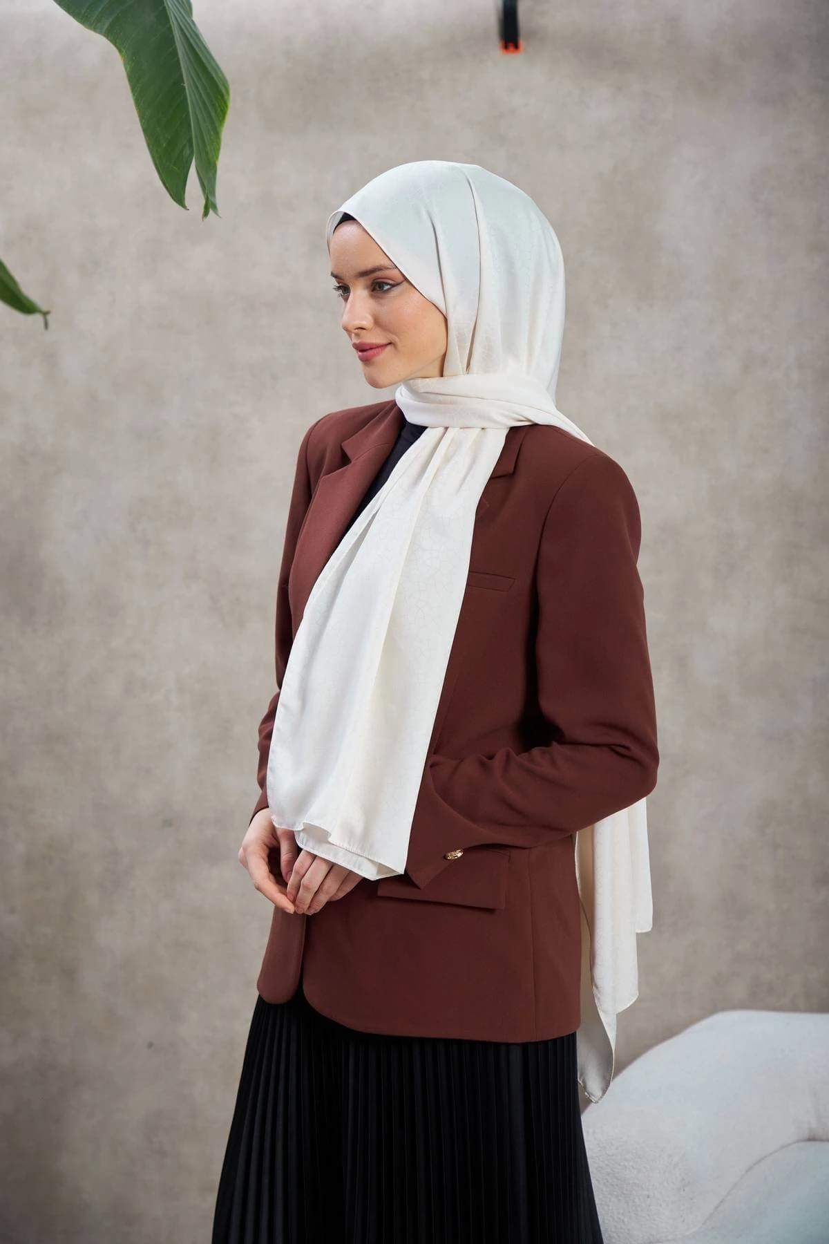 Alesa Desen İpeksi Jakar Şal Ekru 9003-06